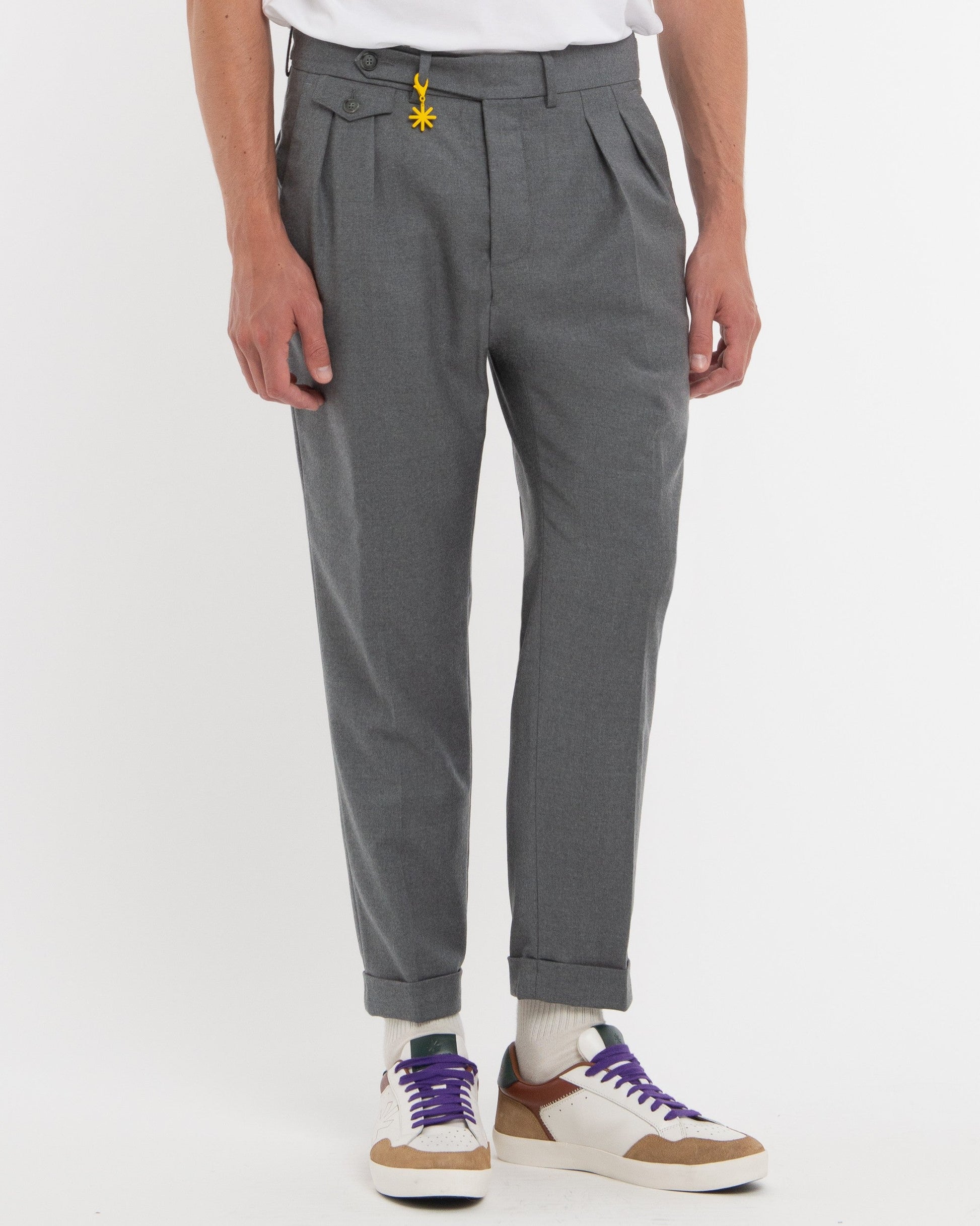Pantalone doppia pinces flanella di lana stretch grigio