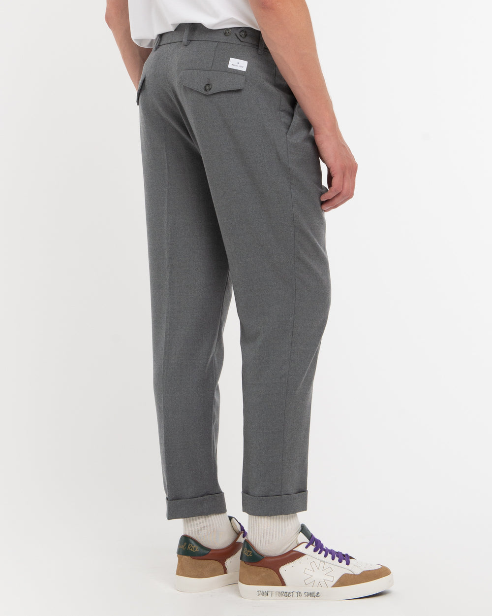 Pantalone doppia pinces flanella di lana stretch grigio