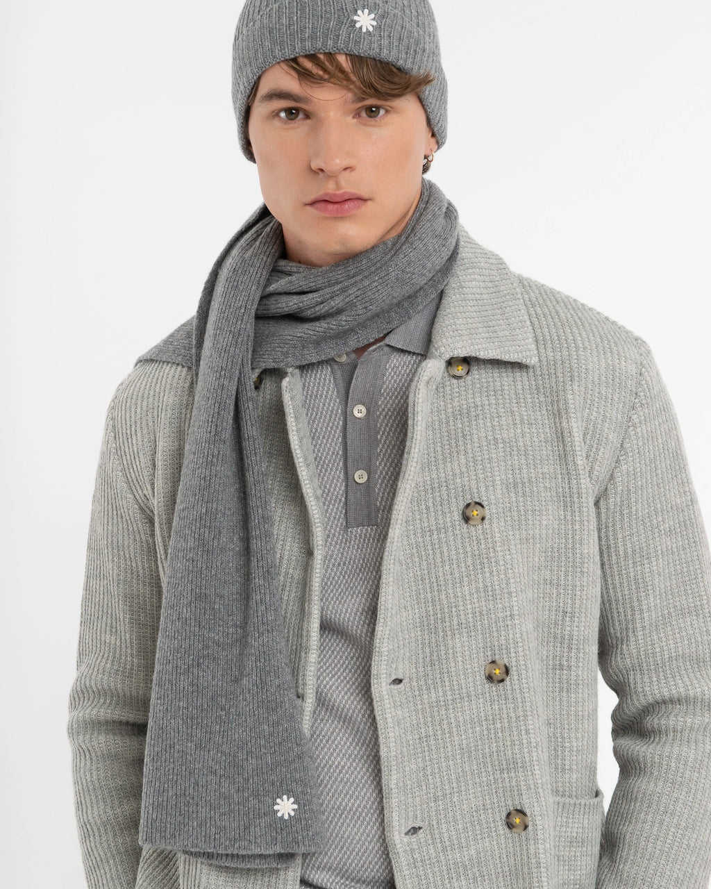 Sciarpa costa inglese misto cashmere grigio