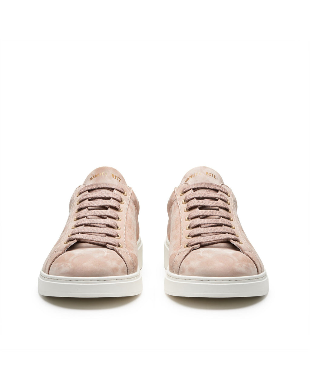 Beige leather sneakers with heel