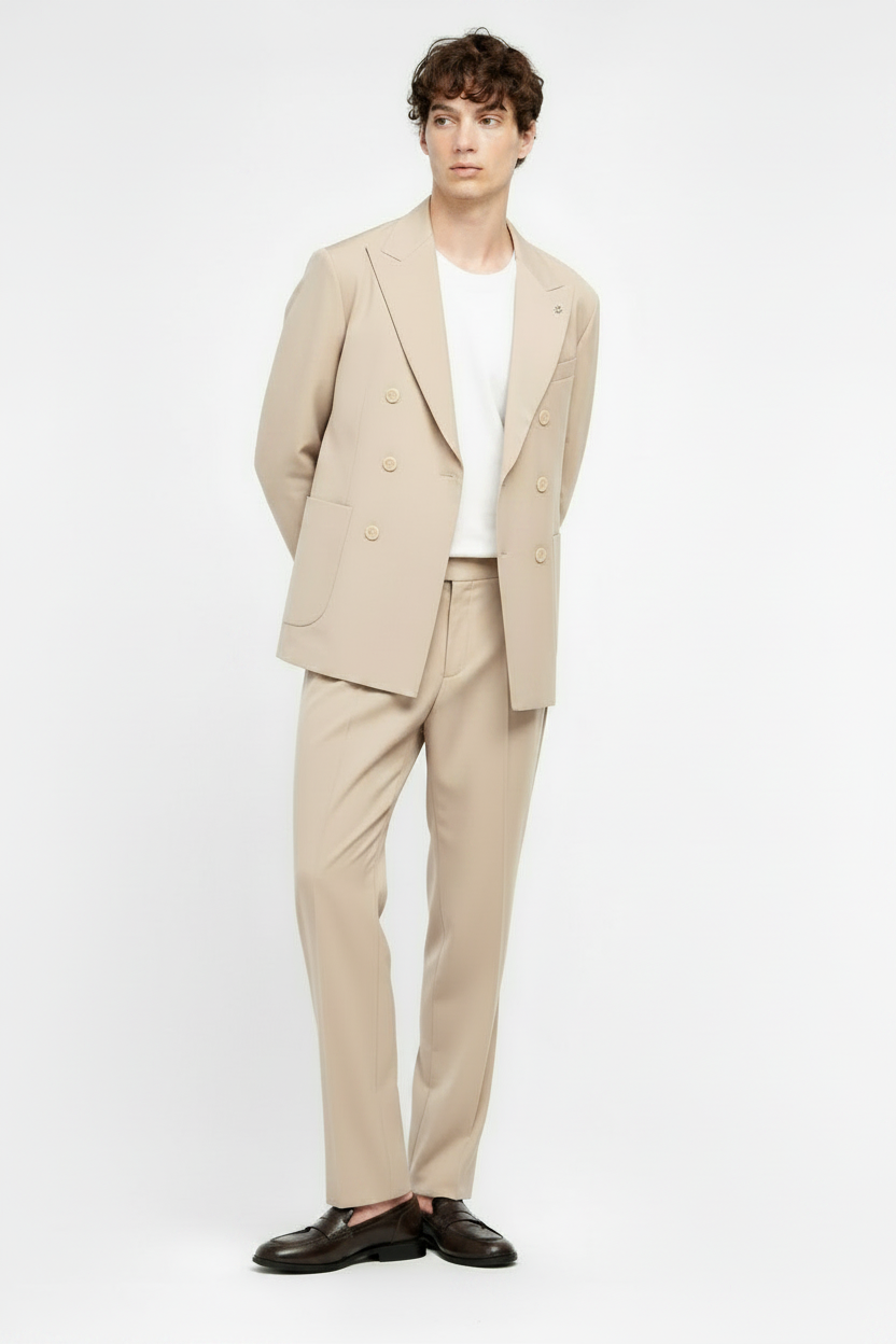 Abito doppiopetto fresco di lana stretch beige