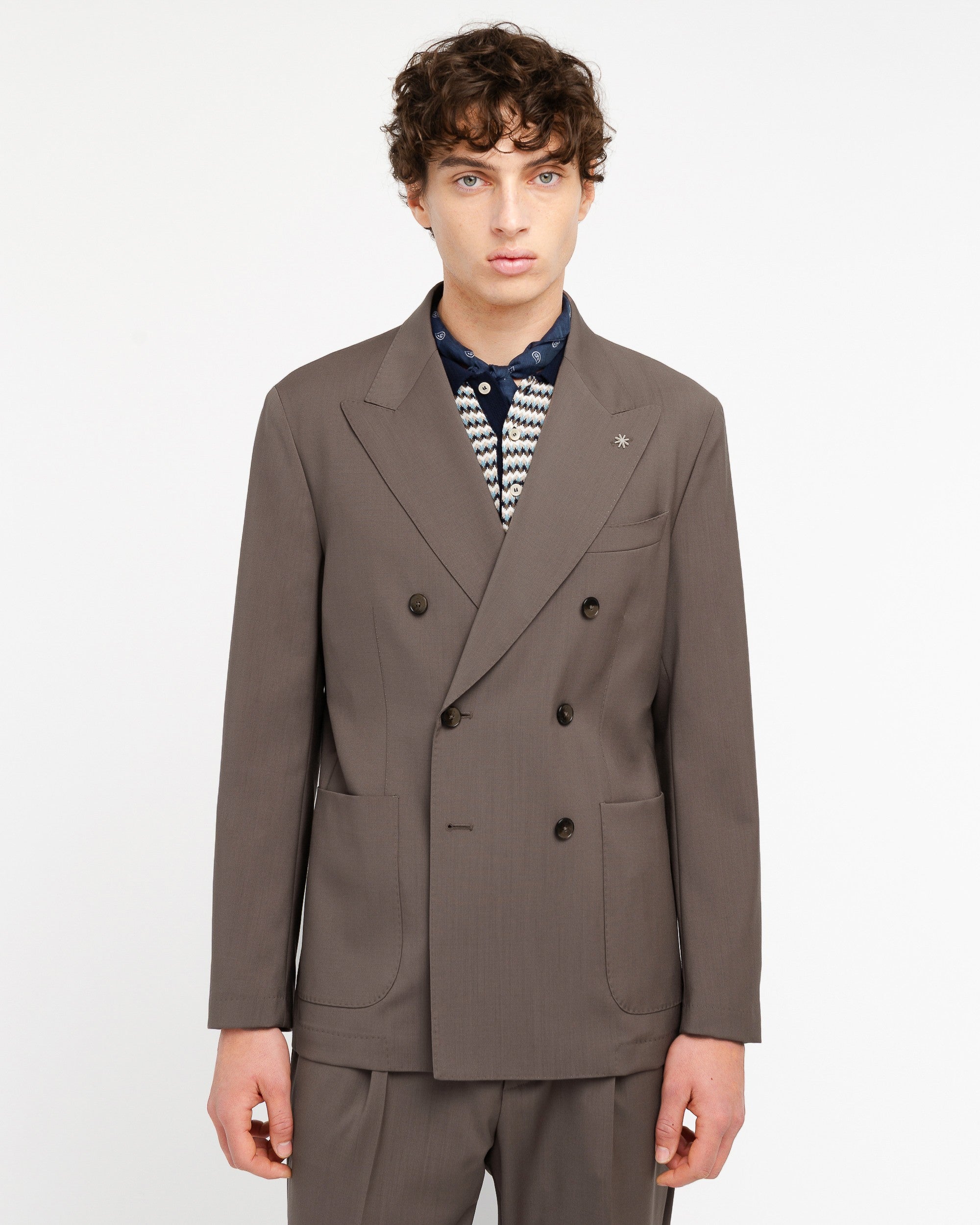 Abito doppiopetto fresco di lana stretch marrone