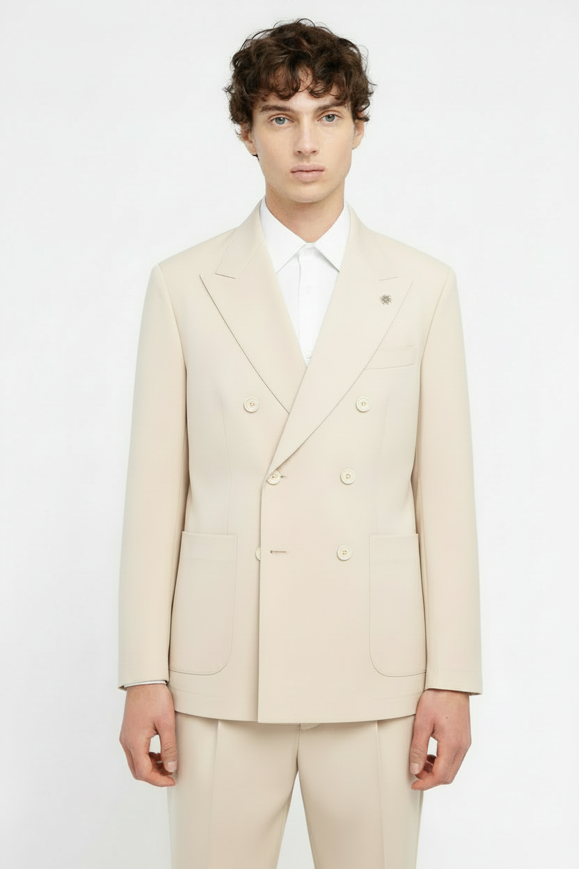 Abito doppiopetto fresco di lana stretch beige