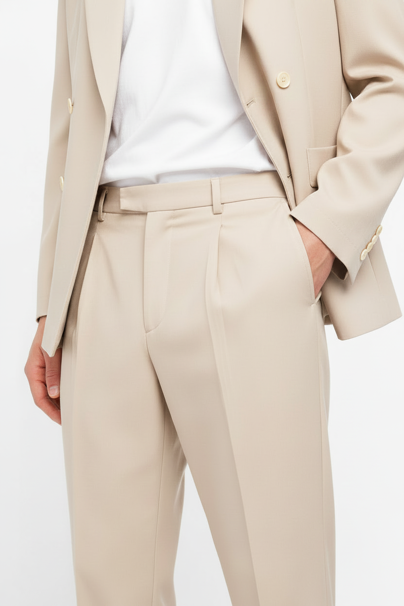 Abito doppiopetto fresco di lana stretch beige