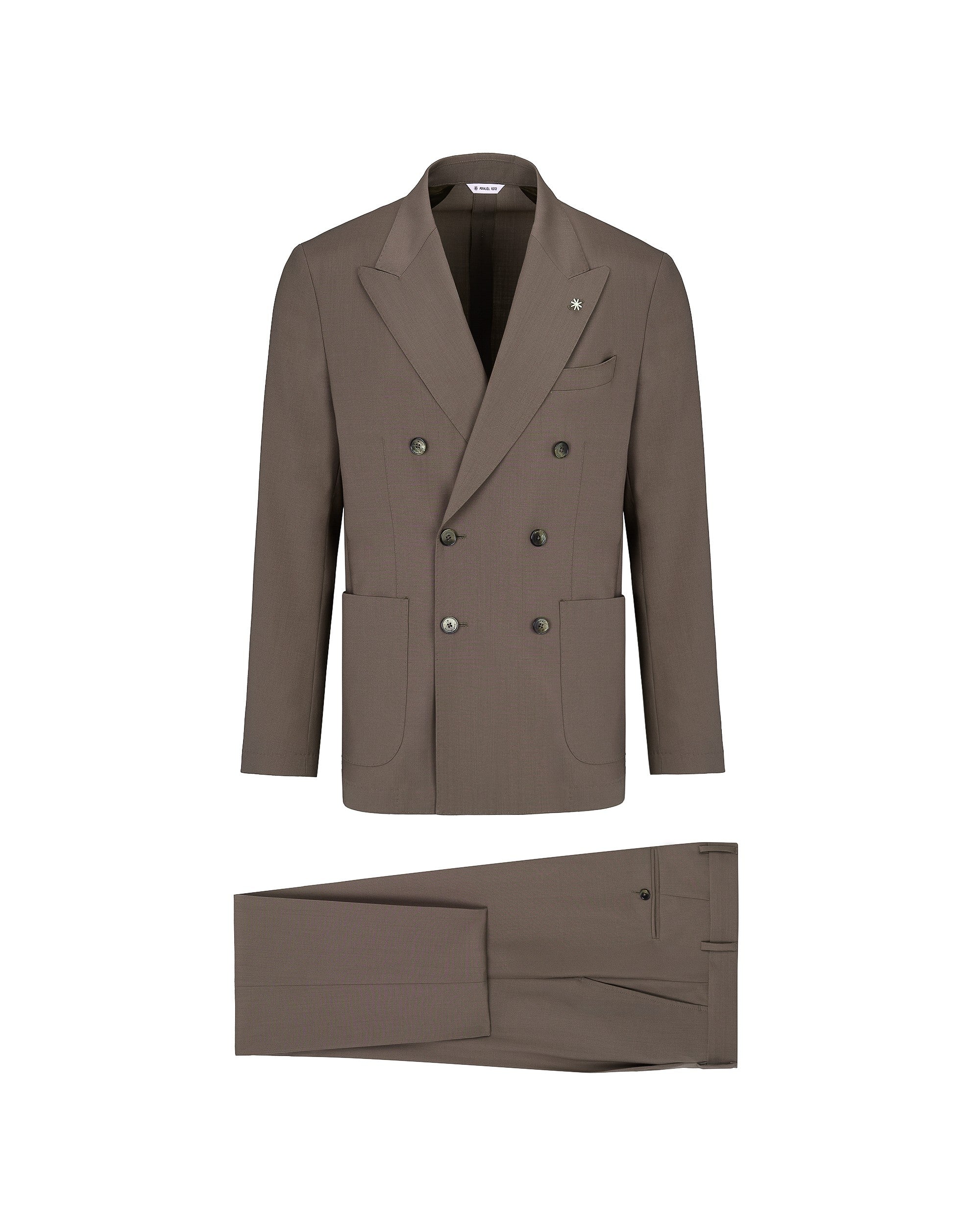 Abito doppiopetto fresco di lana stretch marrone