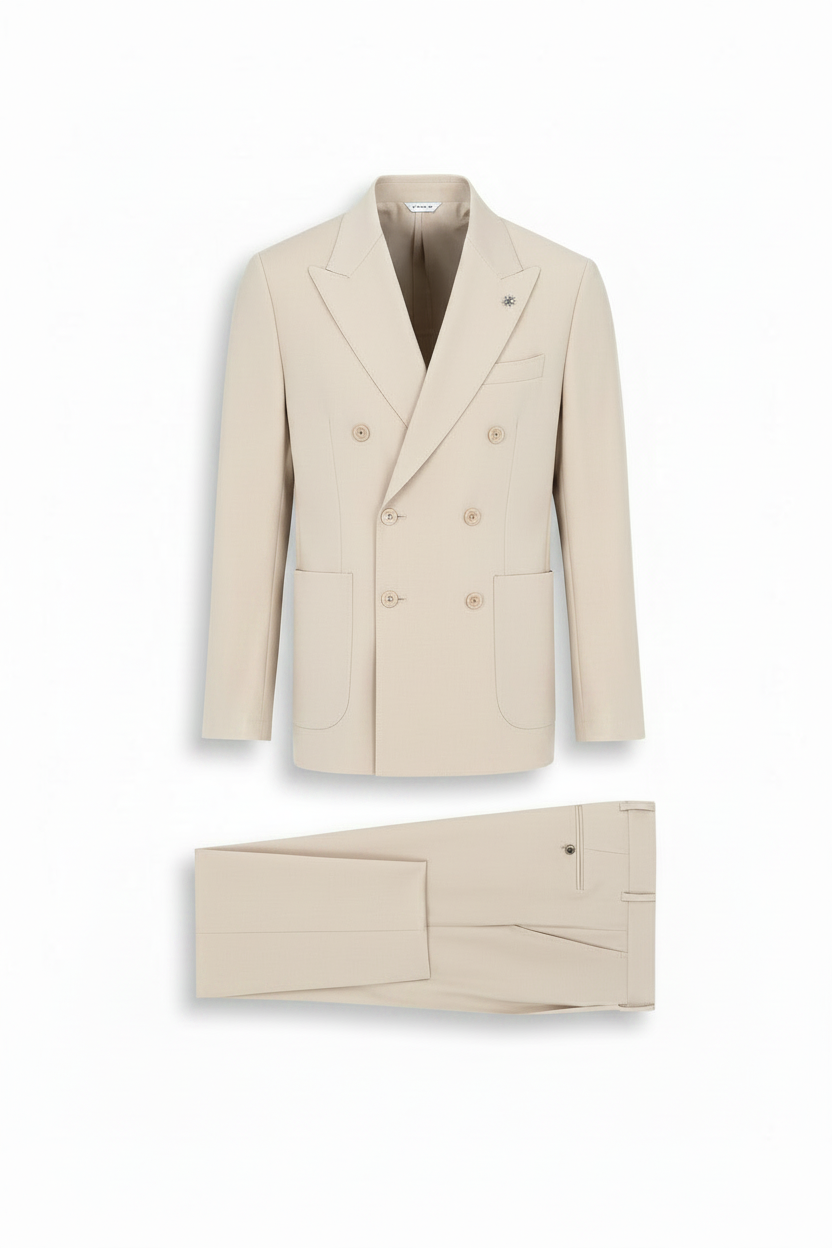 Abito doppiopetto fresco di lana stretch beige