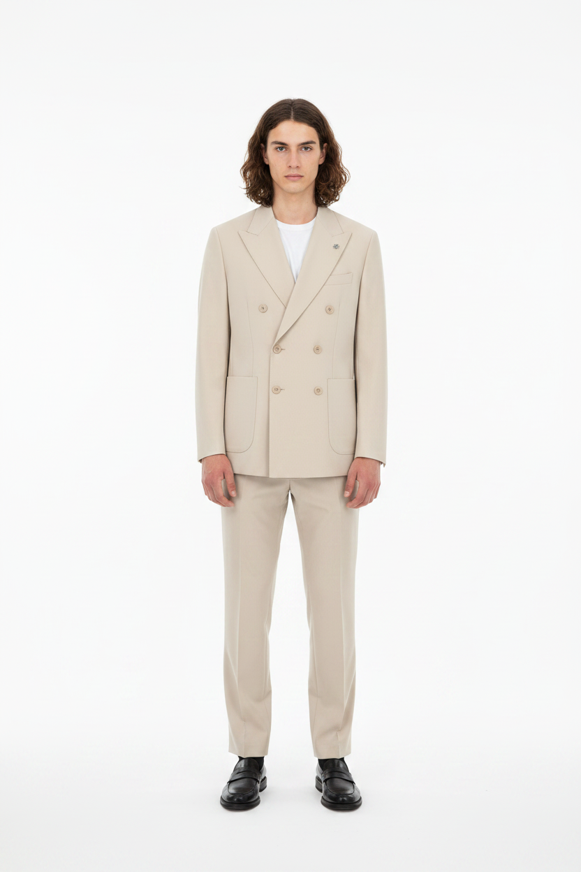 Abito doppiopetto fresco di lana stretch beige