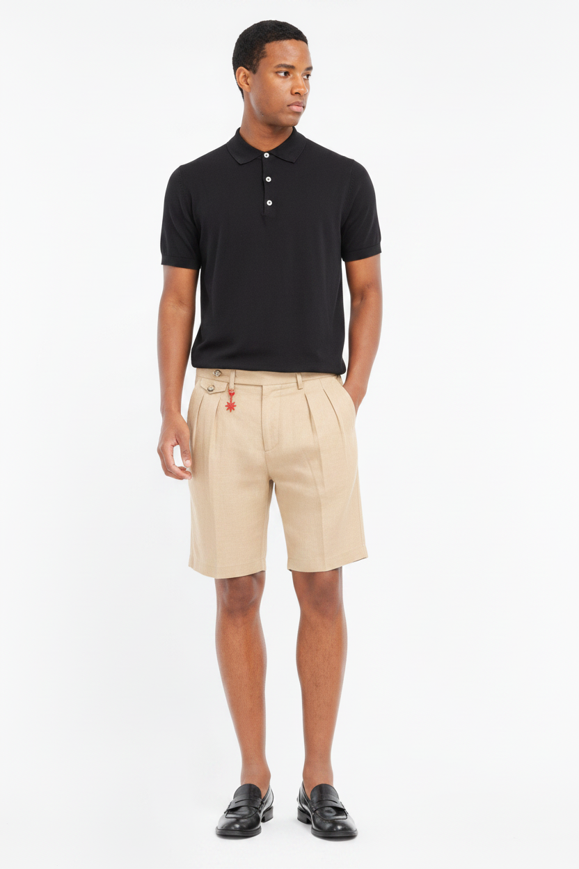 Bermuda con pinces twill misto cotone strech beige