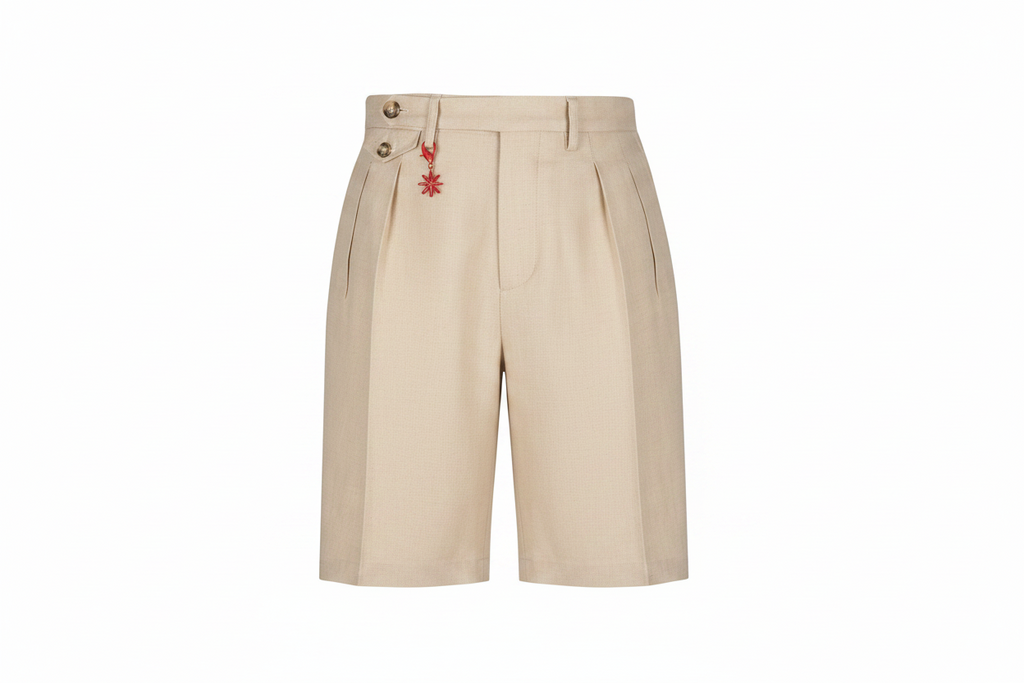 Bermuda con pinces twill misto cotone strech beige
