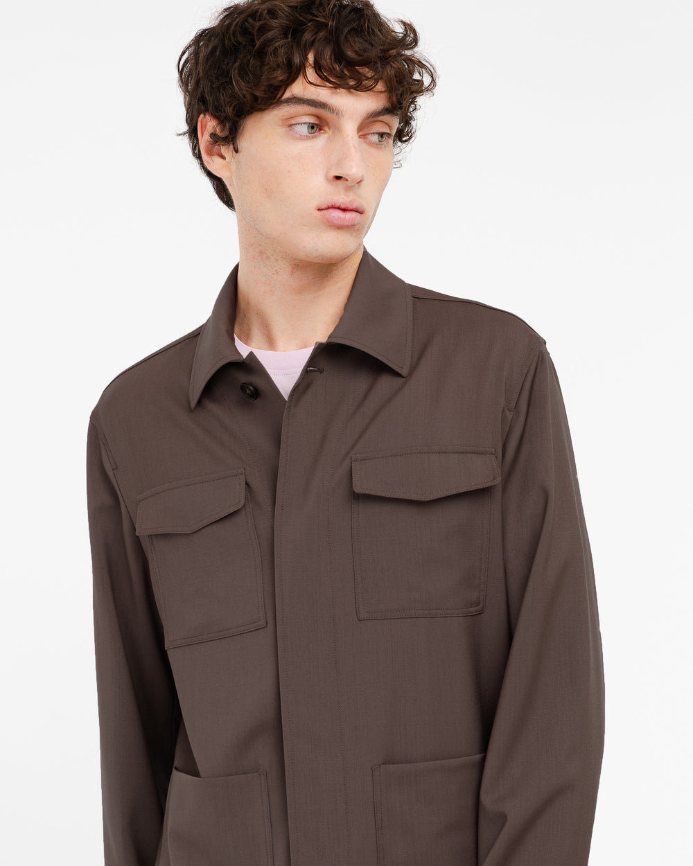 Overshirt fresco di lana stretch marrone