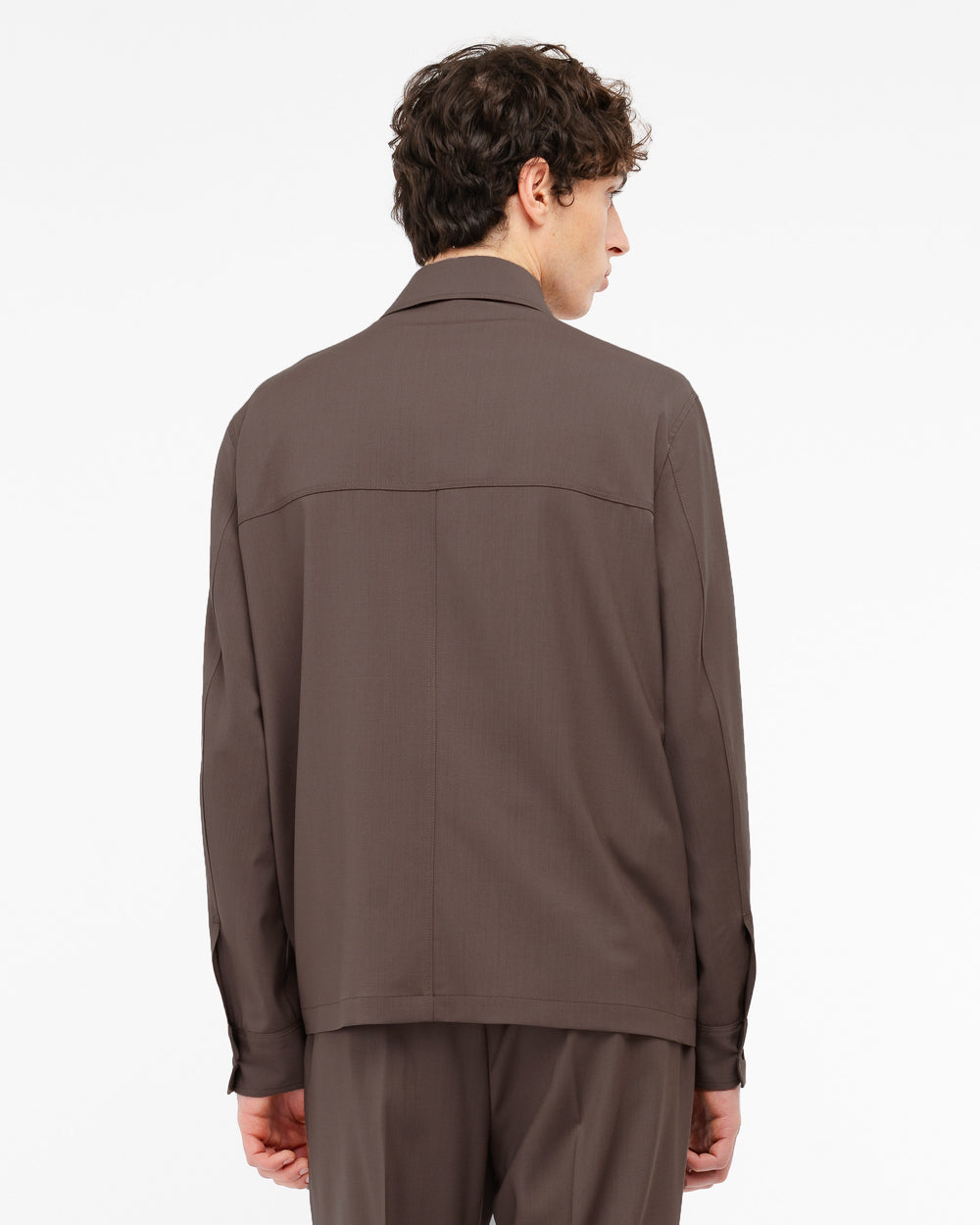 Overshirt fresco di lana stretch marrone