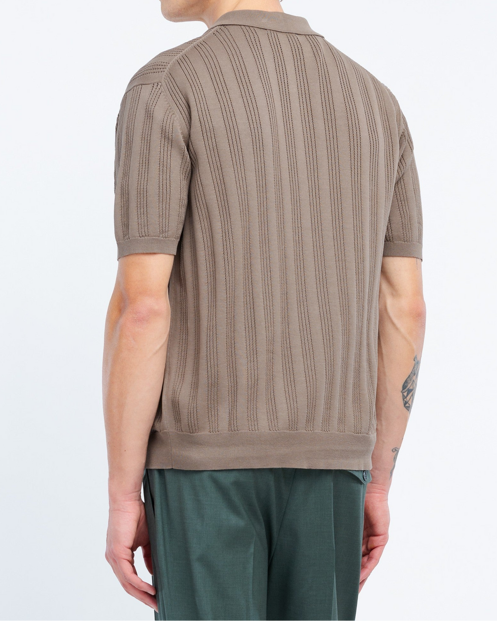Camicia punto riga verticale traforato in cotone marrone