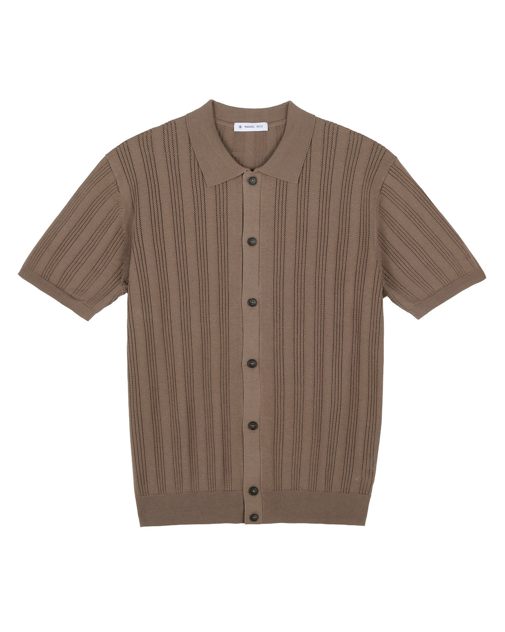 Camicia punto riga verticale traforato in cotone marrone