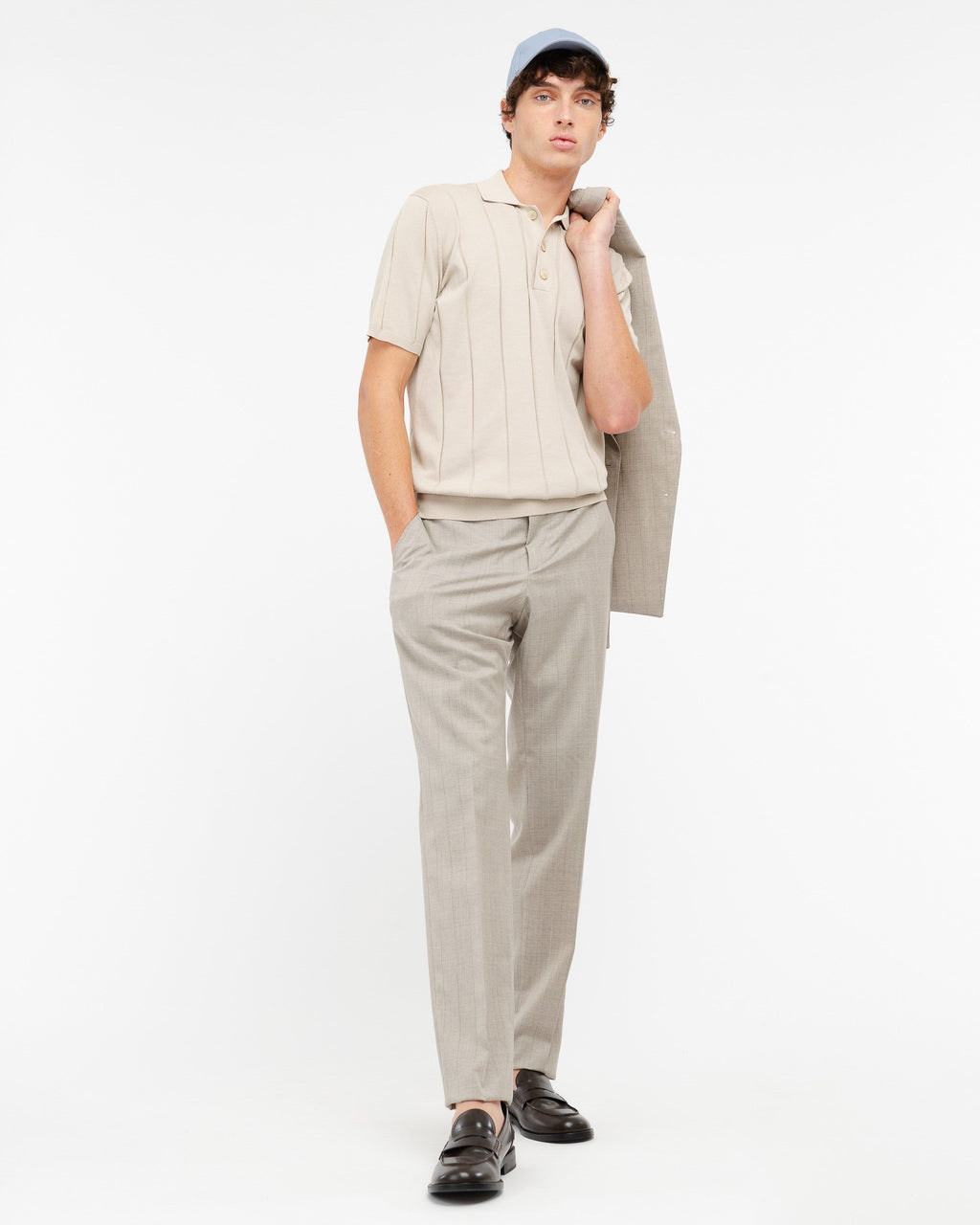 Polo costa piatta in cotone beige