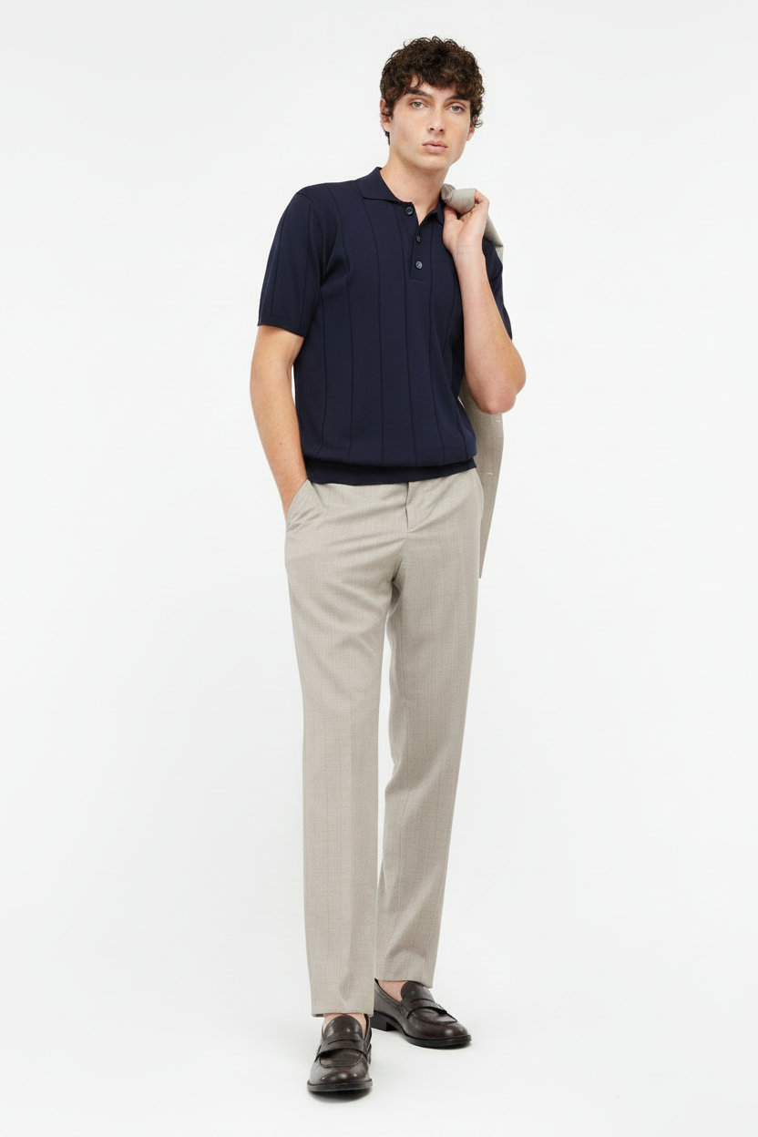 Polo costa piatta in cotone blu