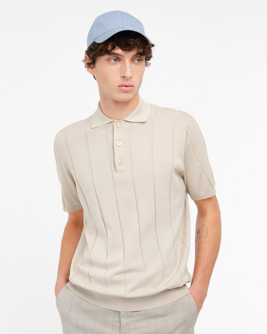 Polo costa piatta in cotone beige