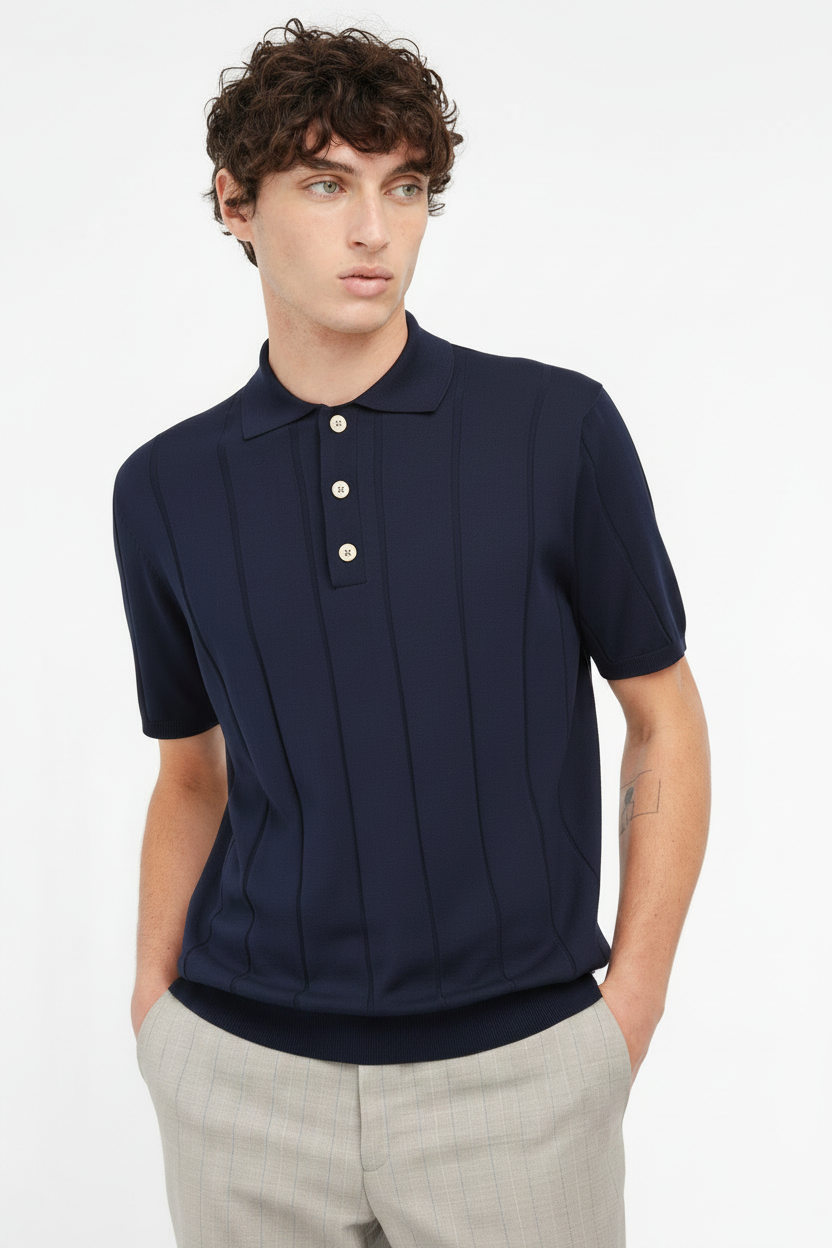 Polo costa piatta in cotone blu