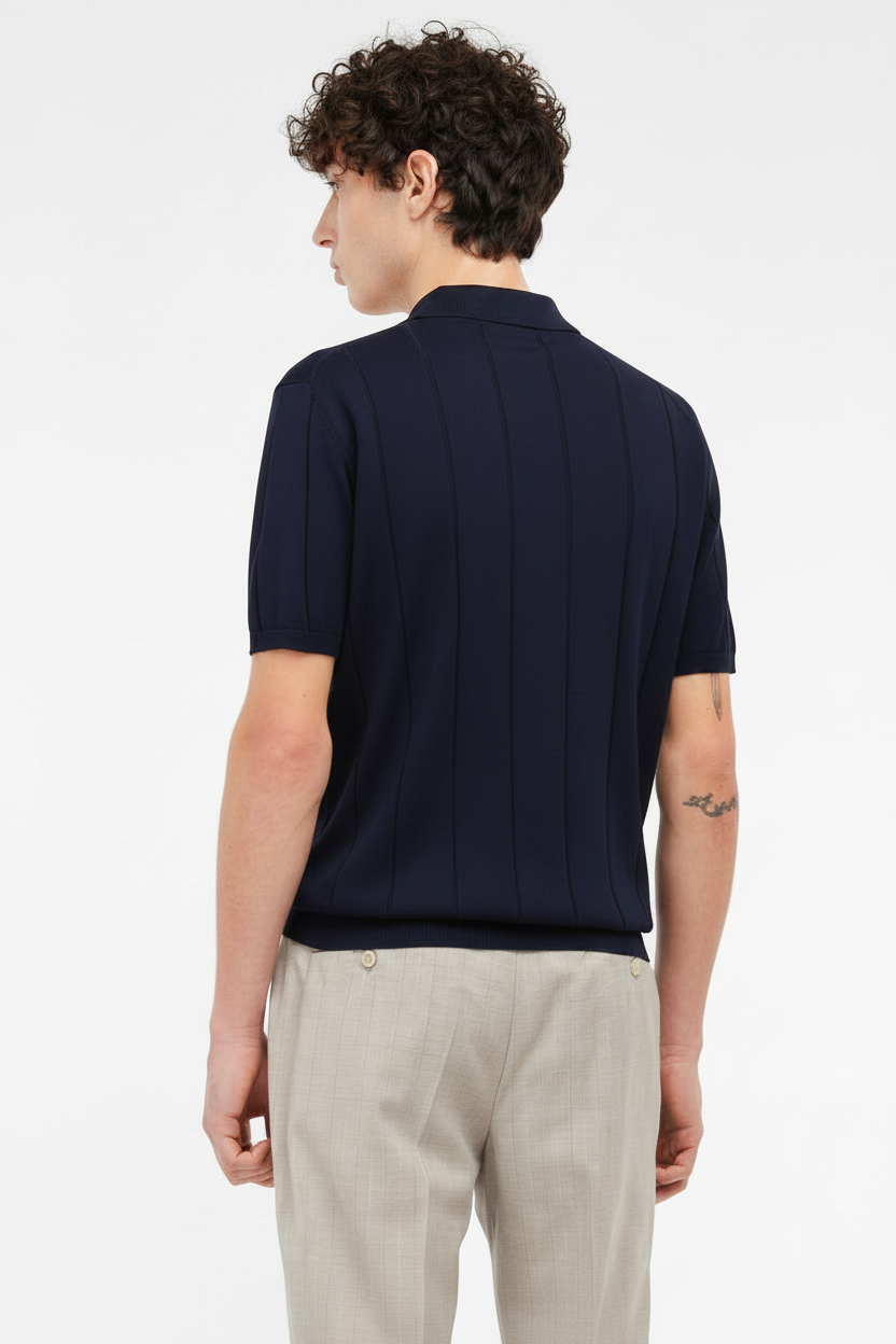 Polo costa piatta in cotone blu