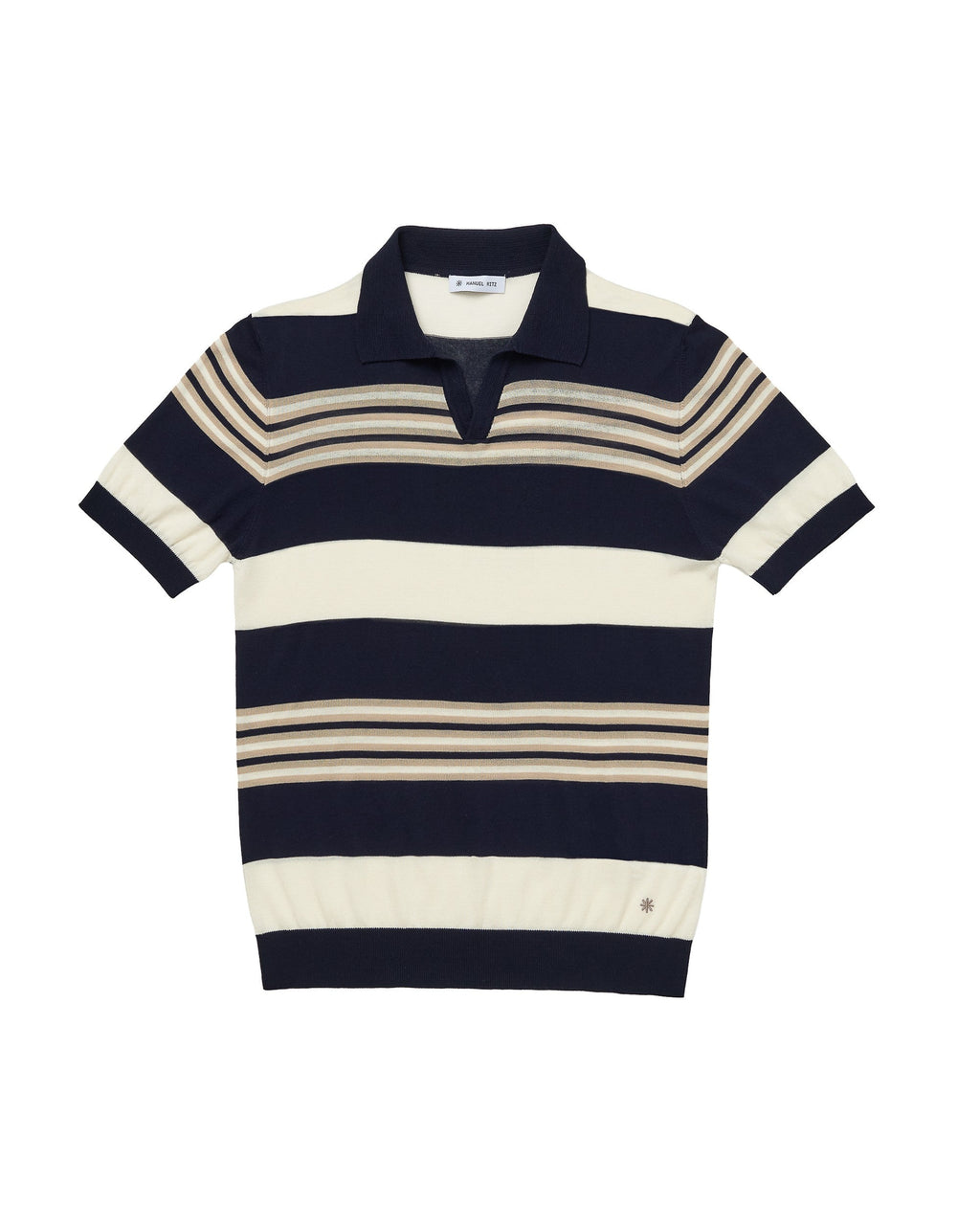 Polo open collar multiriga cotone rasato blu