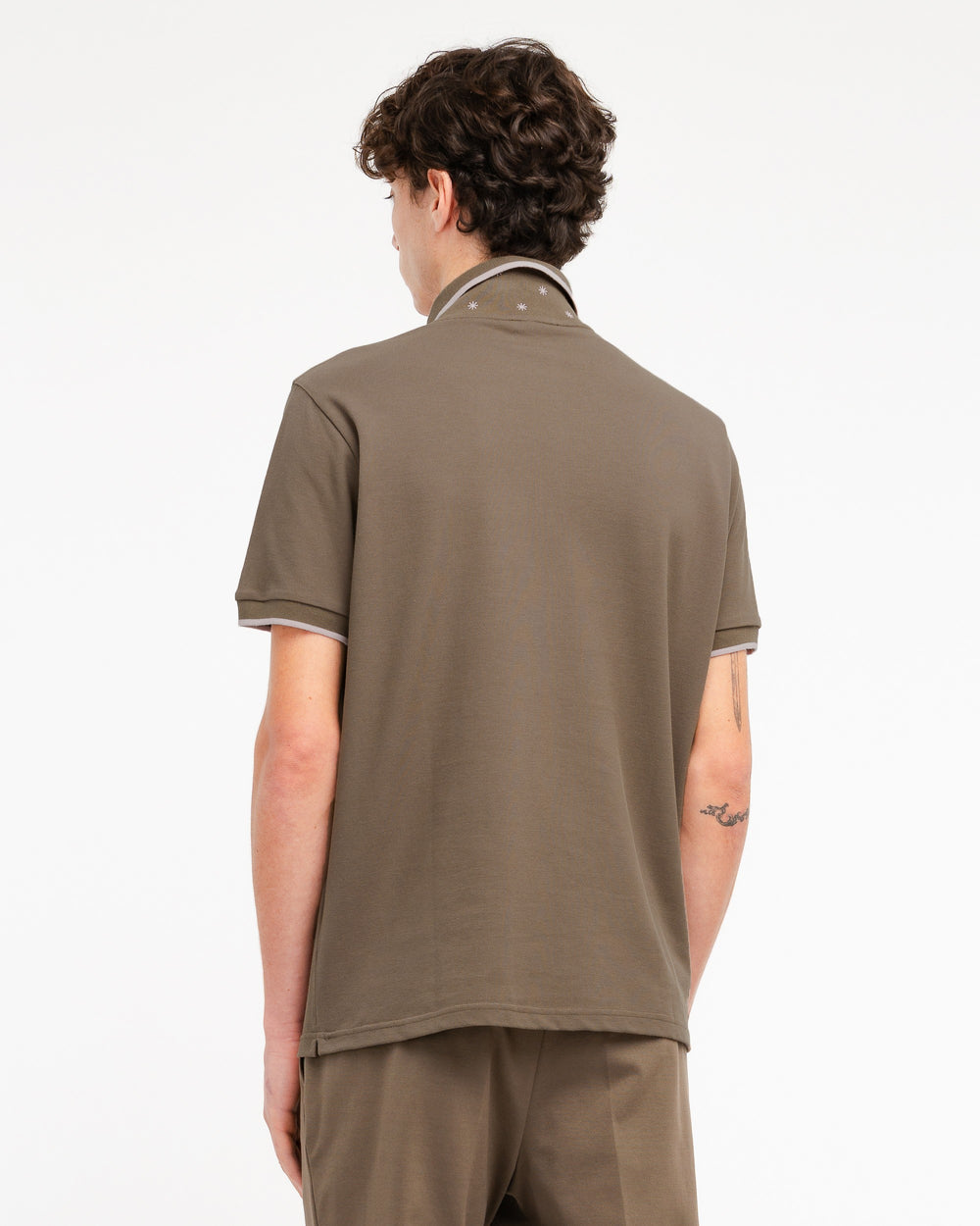 Polo contrasti in piquet marrone