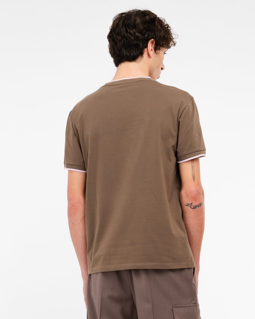 T-shirt contrasti jersey di cotone stretch marrone