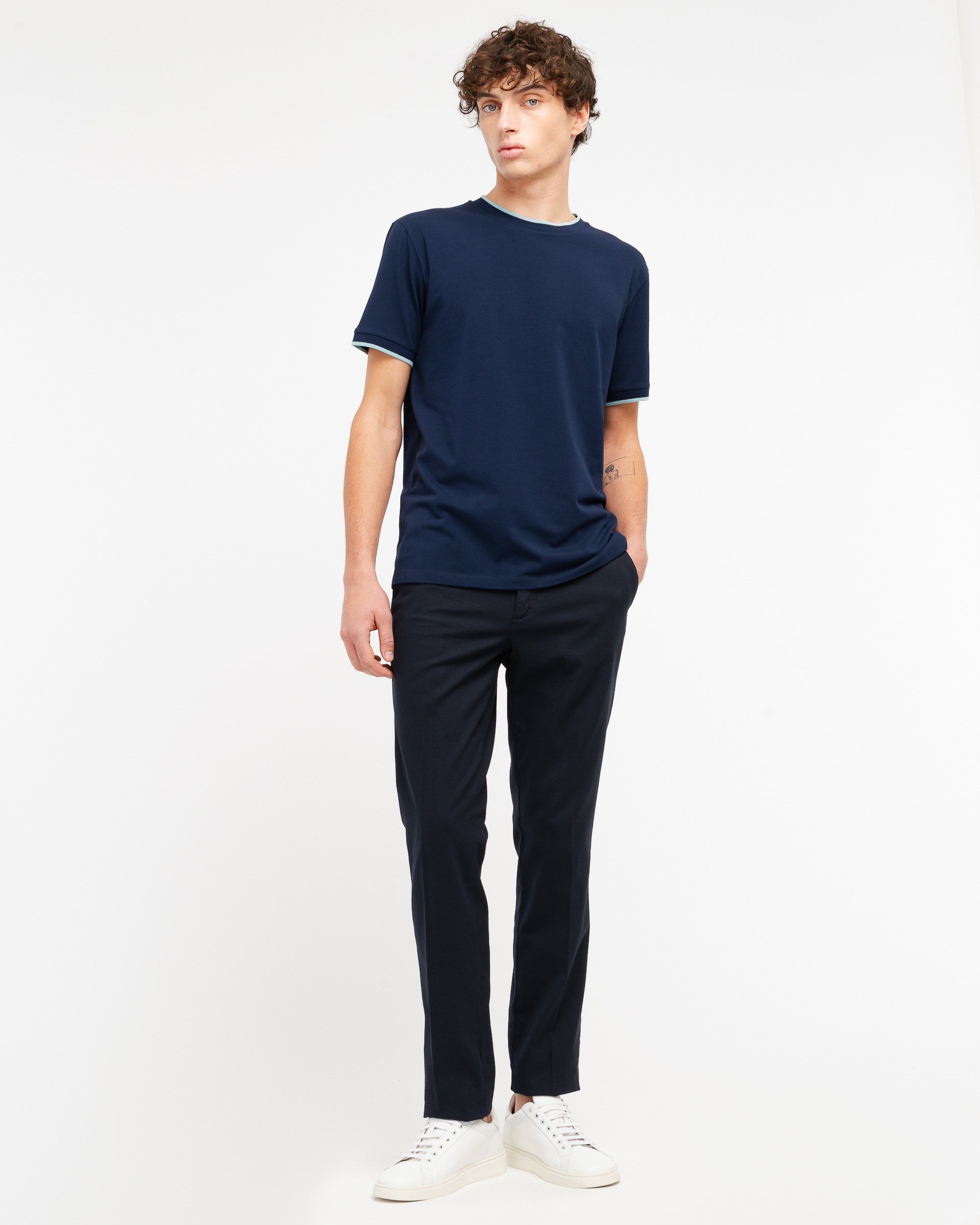 T-shirt contrasti jersey di cotone stretch blu