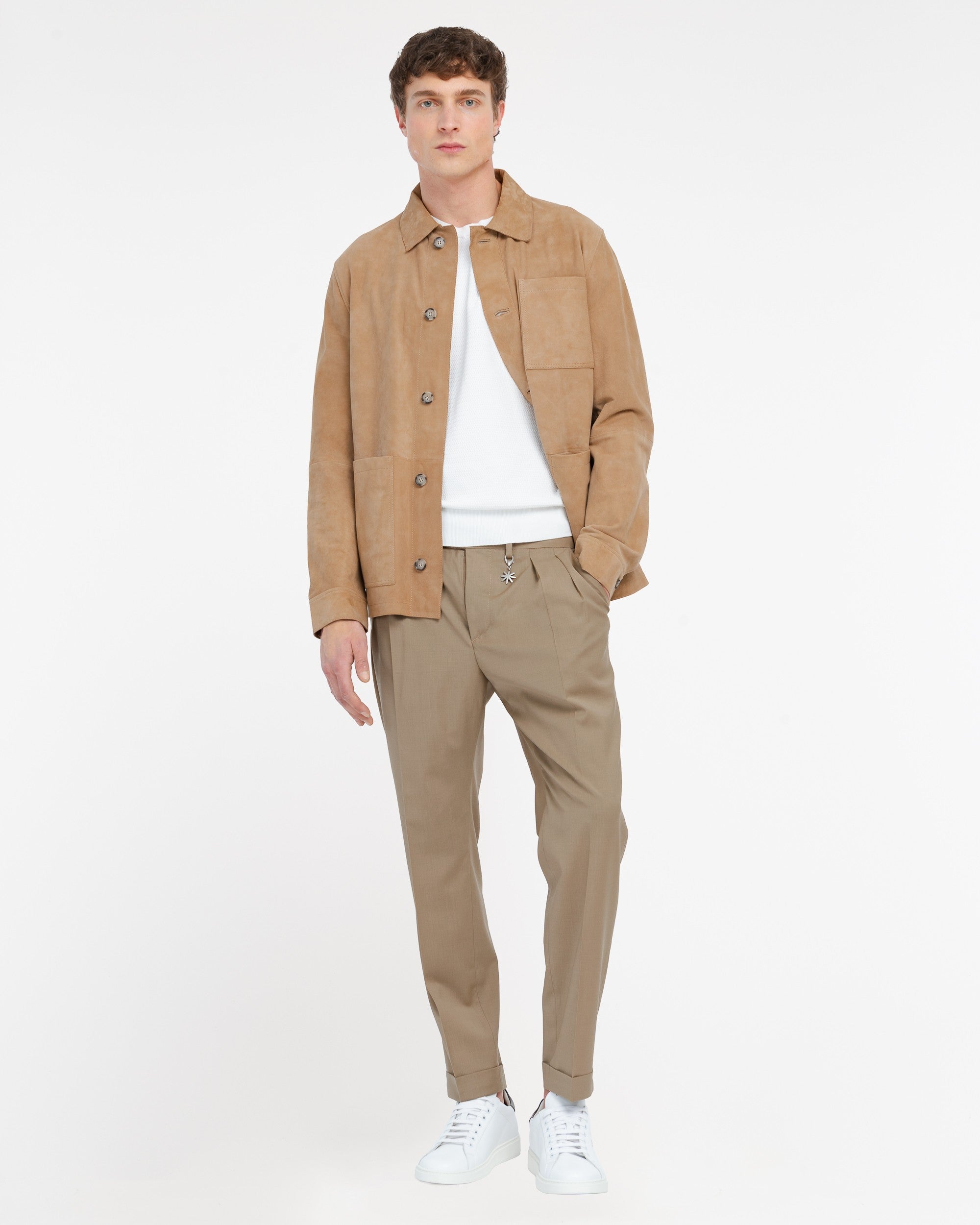 Pantalone doppia pinces fresco di lana stretch beige