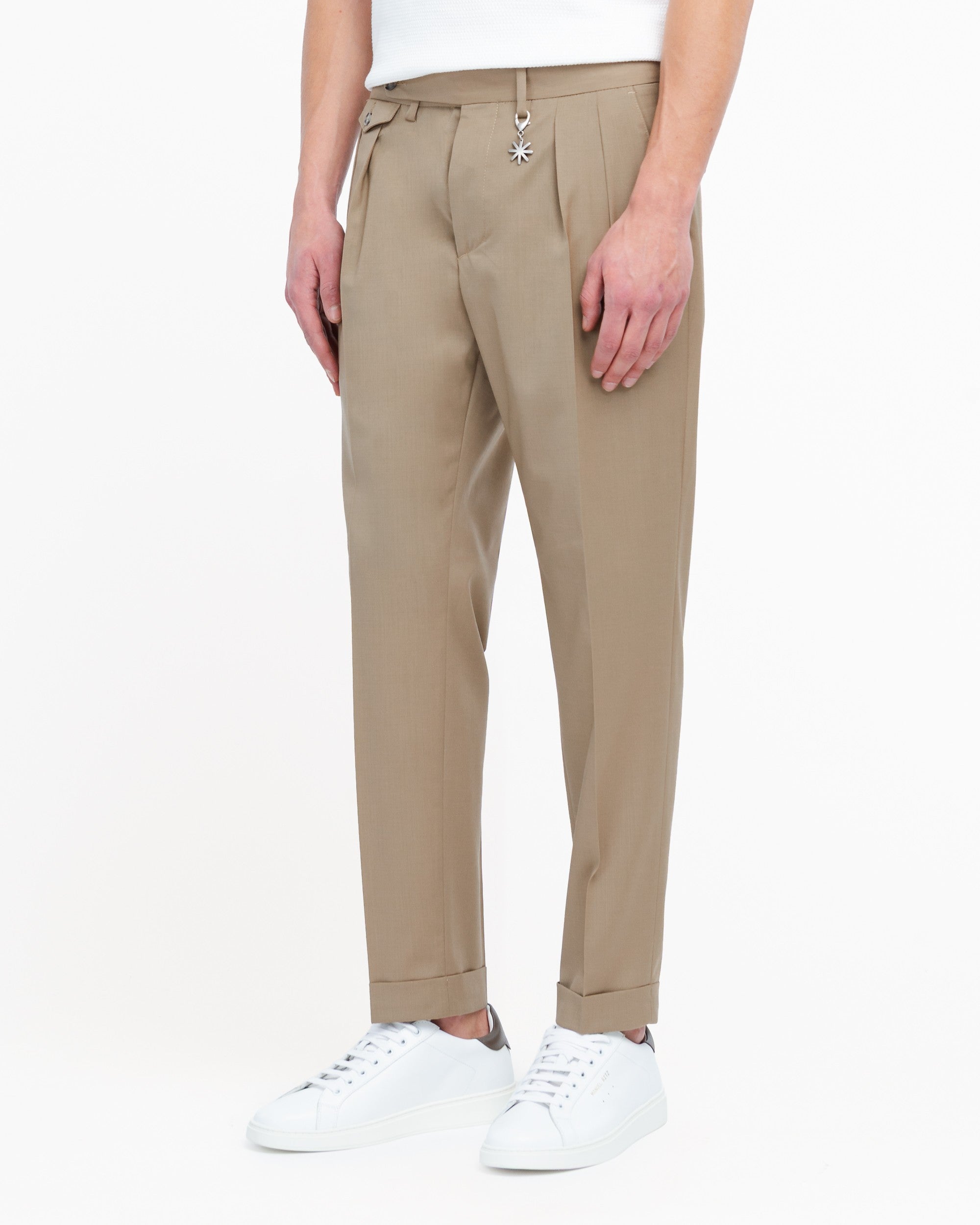 Pantalone doppia pinces fresco di lana stretch beige