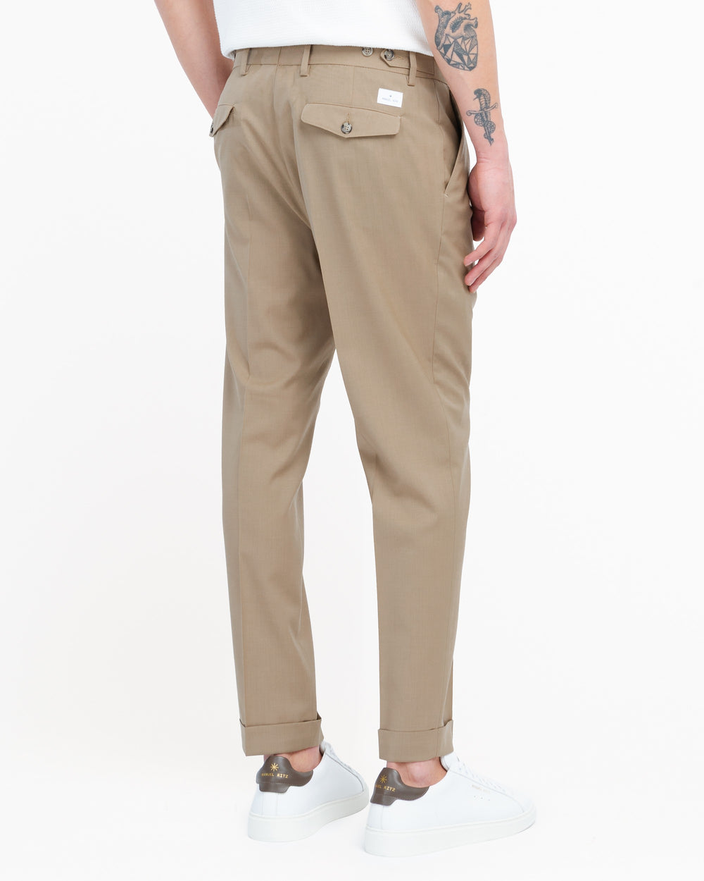 Pantalone doppia pinces fresco di lana stretch beige