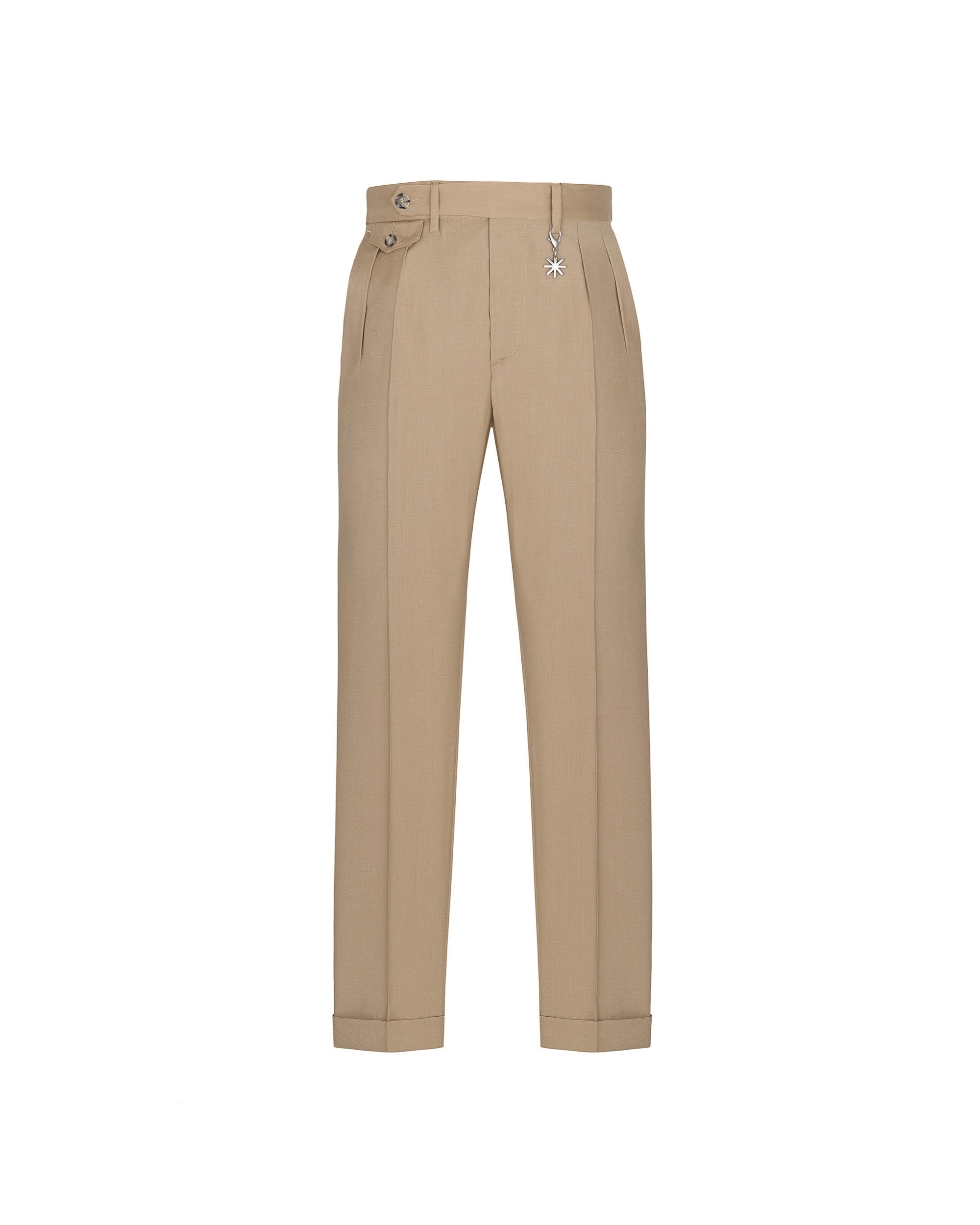 Pantalone doppia pinces fresco di lana stretch beige