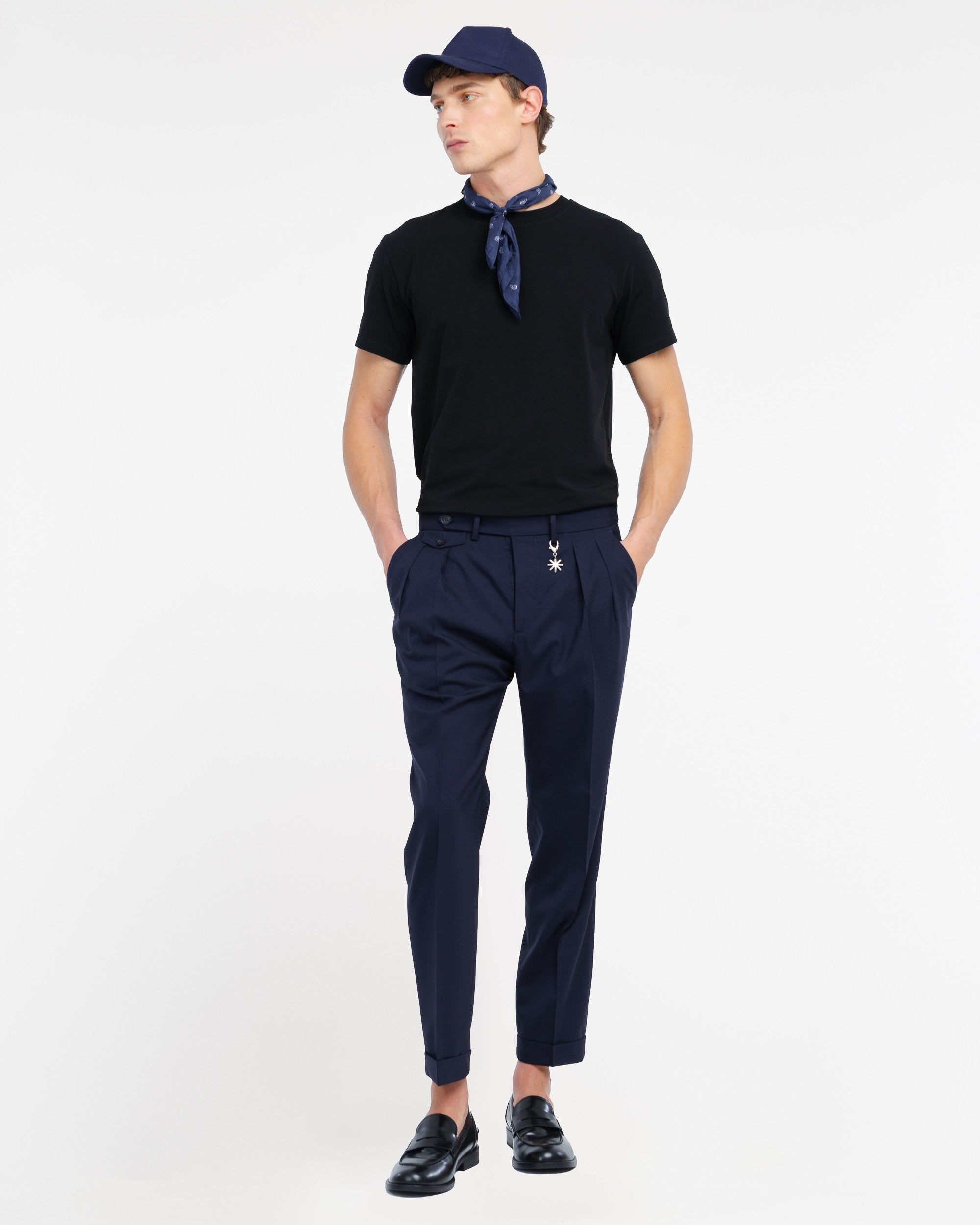 Pantalone doppia pinces fresco di lana stretch blu