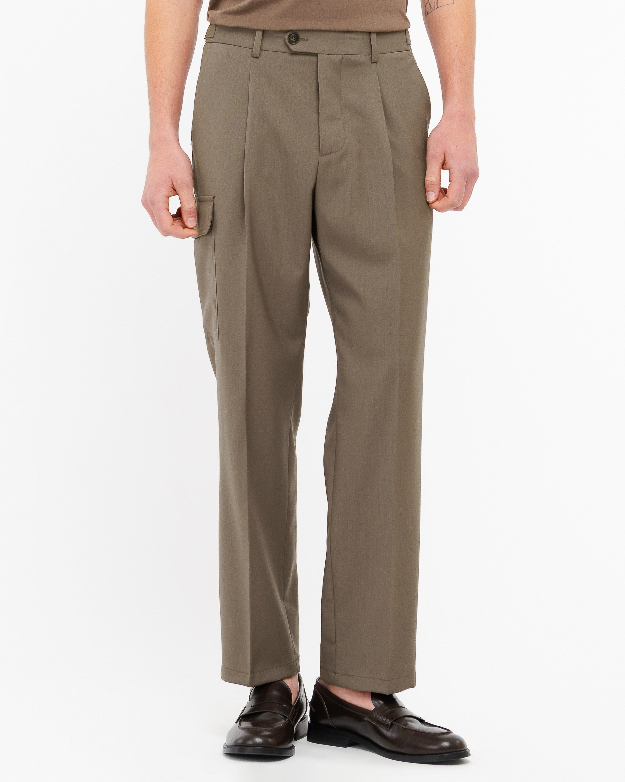 Pantalone cargo fresco di lana stretch marrone
