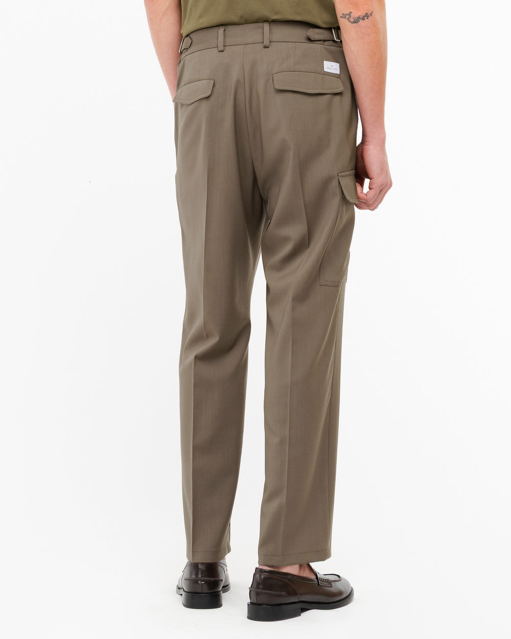 Pantalone cargo fresco di lana stretch marrone
