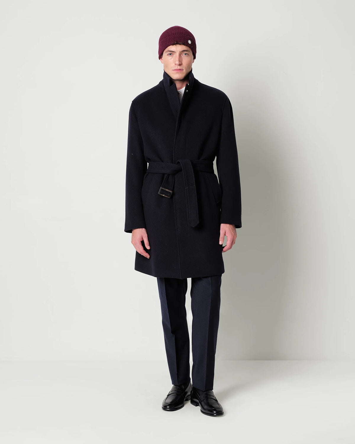 Cappotto con cinta panno misto lana blu Manuel Ritz