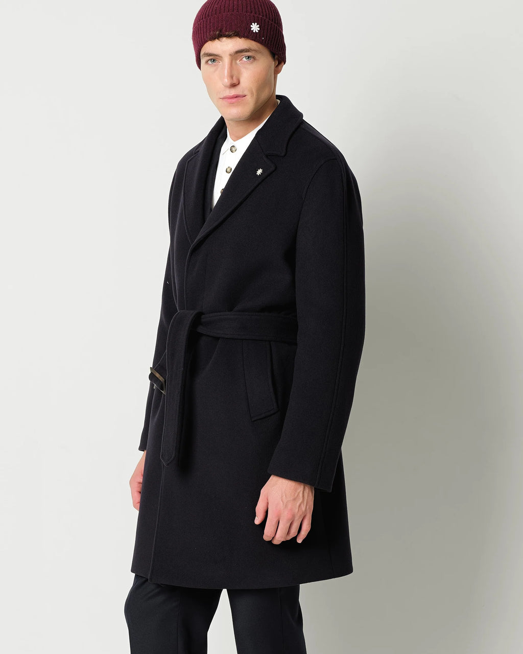 Cappotto con cinta panno misto lana blu Manuel Ritz