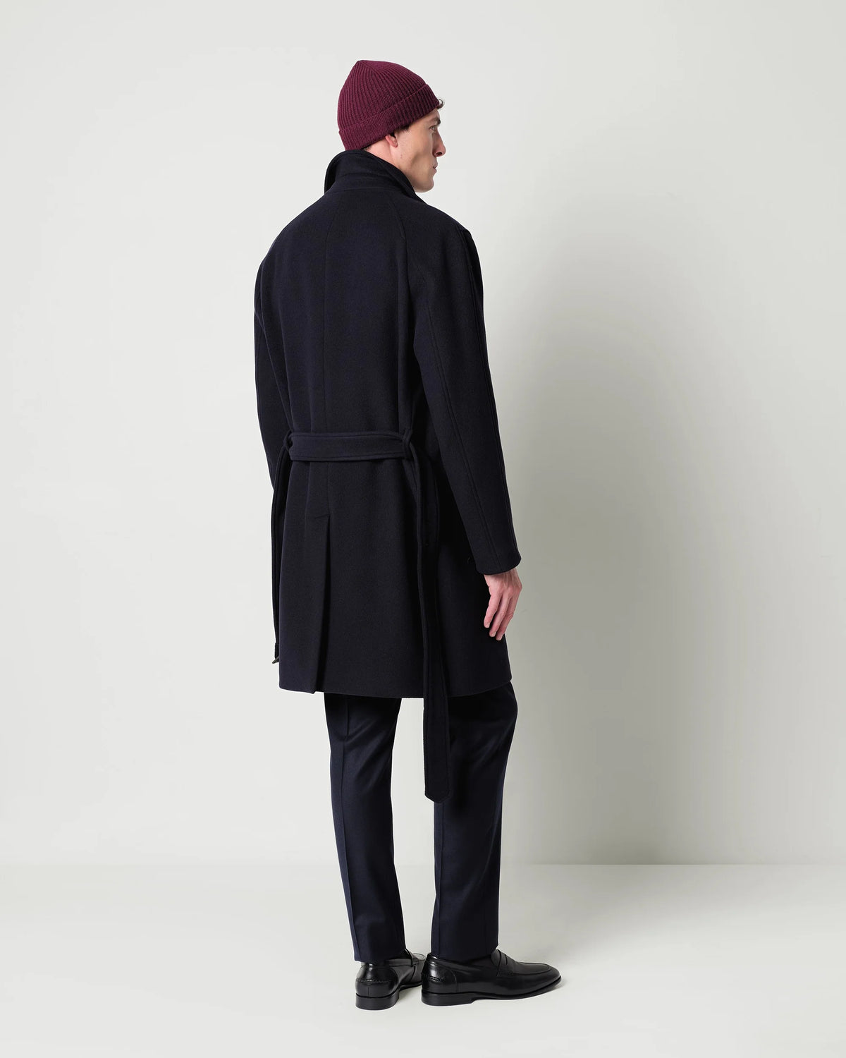 Cappotto con cinta panno misto lana blu Manuel Ritz