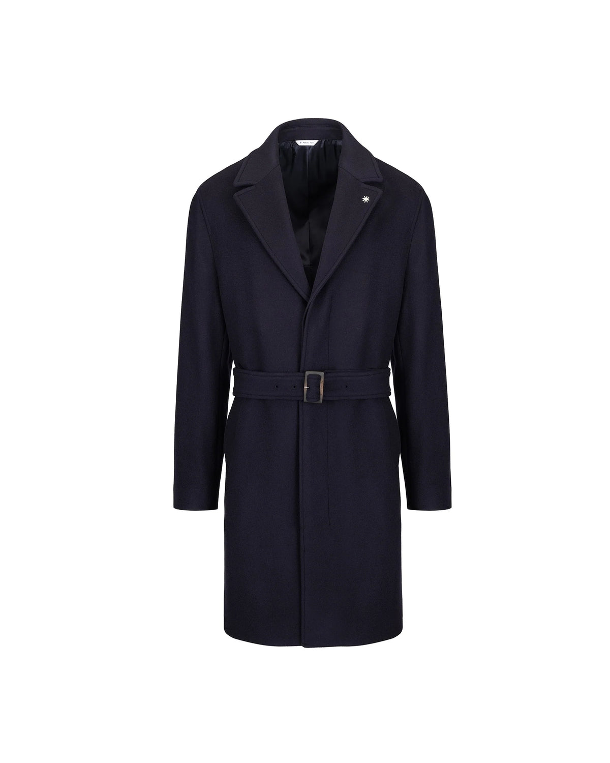 Cappotto con cinta panno misto lana blu Manuel Ritz