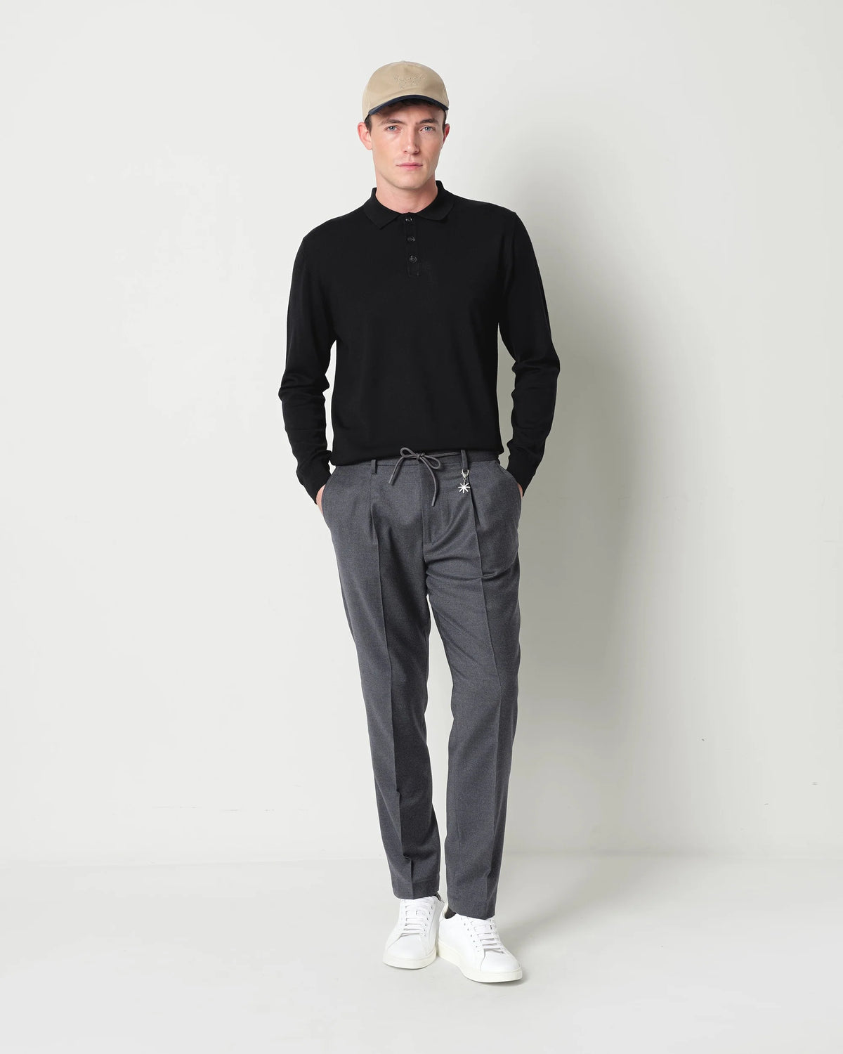 Polo manica lunga in pura lana nero Manuel Ritz