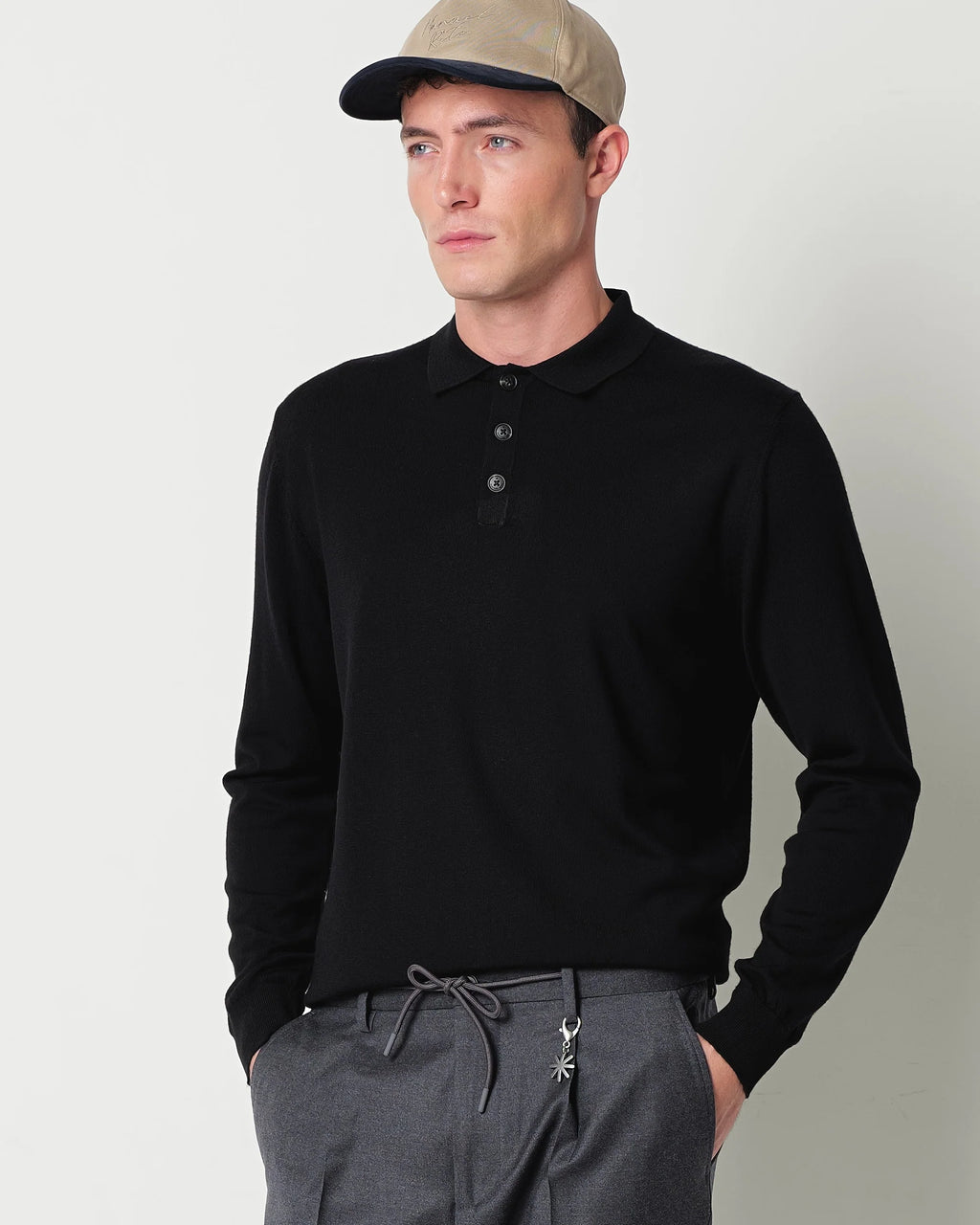 Polo manica lunga in pura lana nero Manuel Ritz