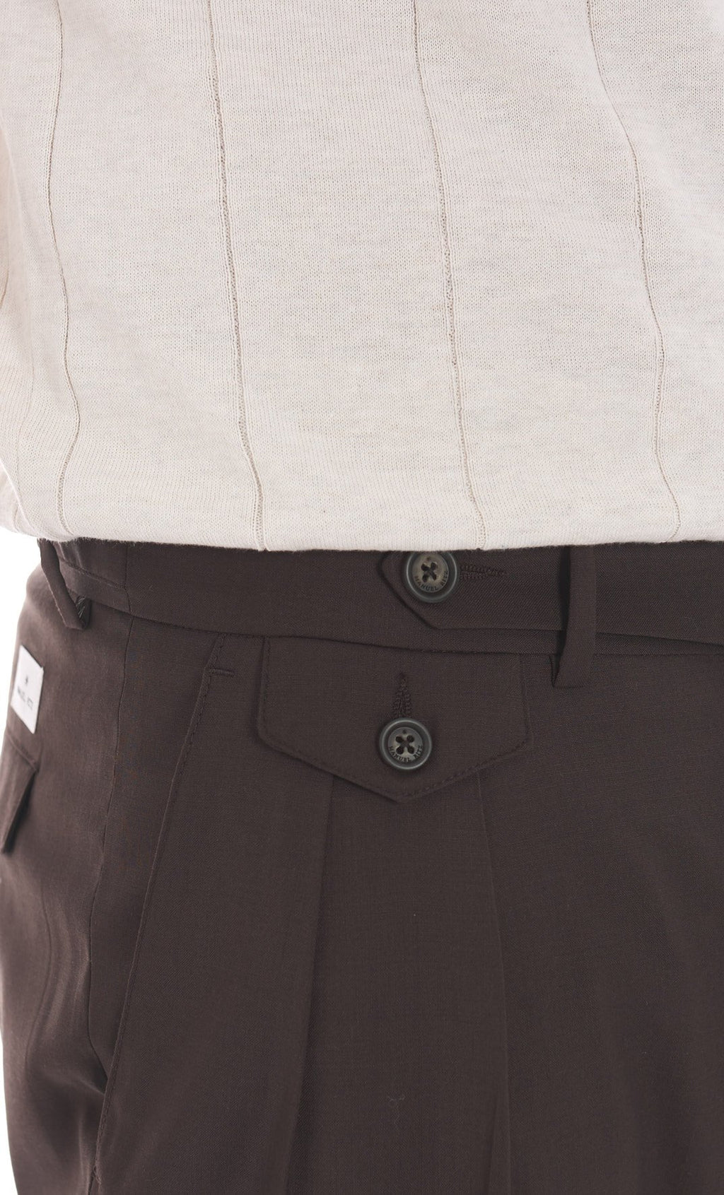 Pantalone doppia pinces fresco di lana stretch blu marrone