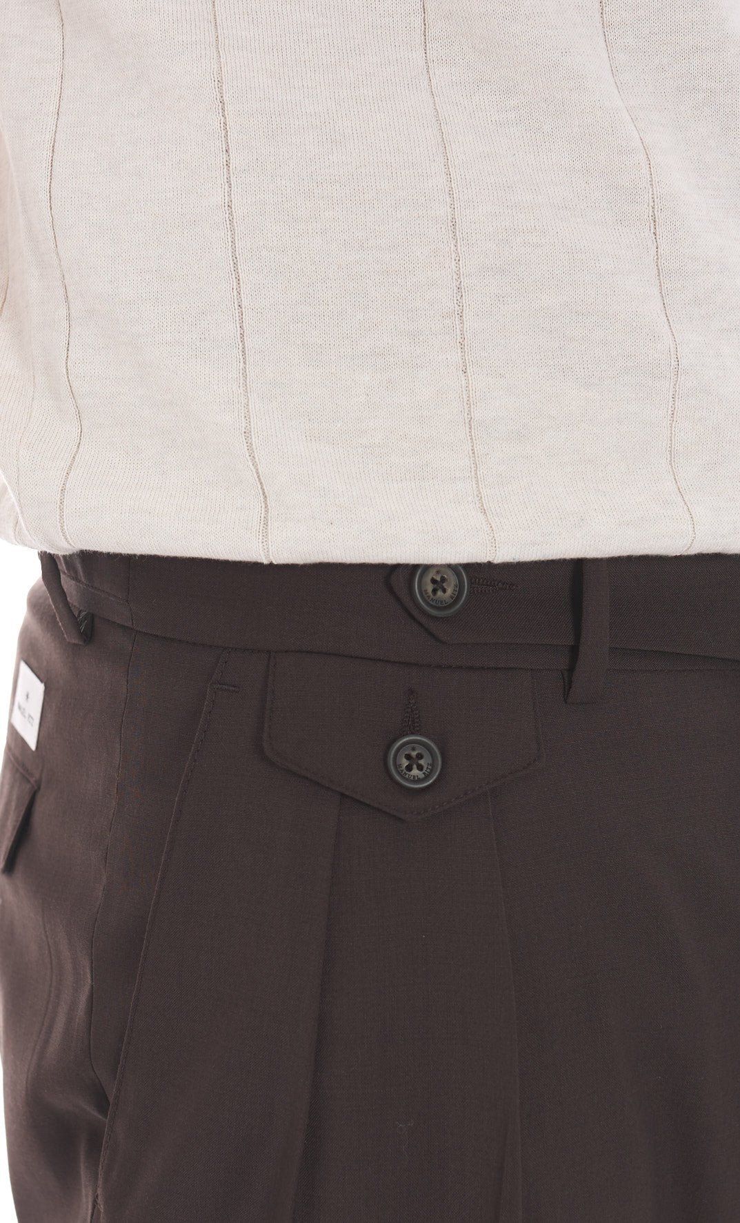 Pantalone doppia pinces fresco di lana stretch blu marrone