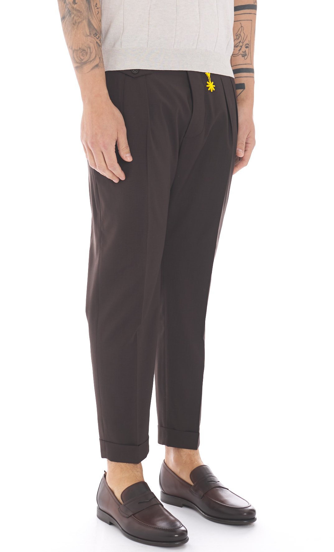 Pantalone doppia pinces fresco di lana stretch blu marrone