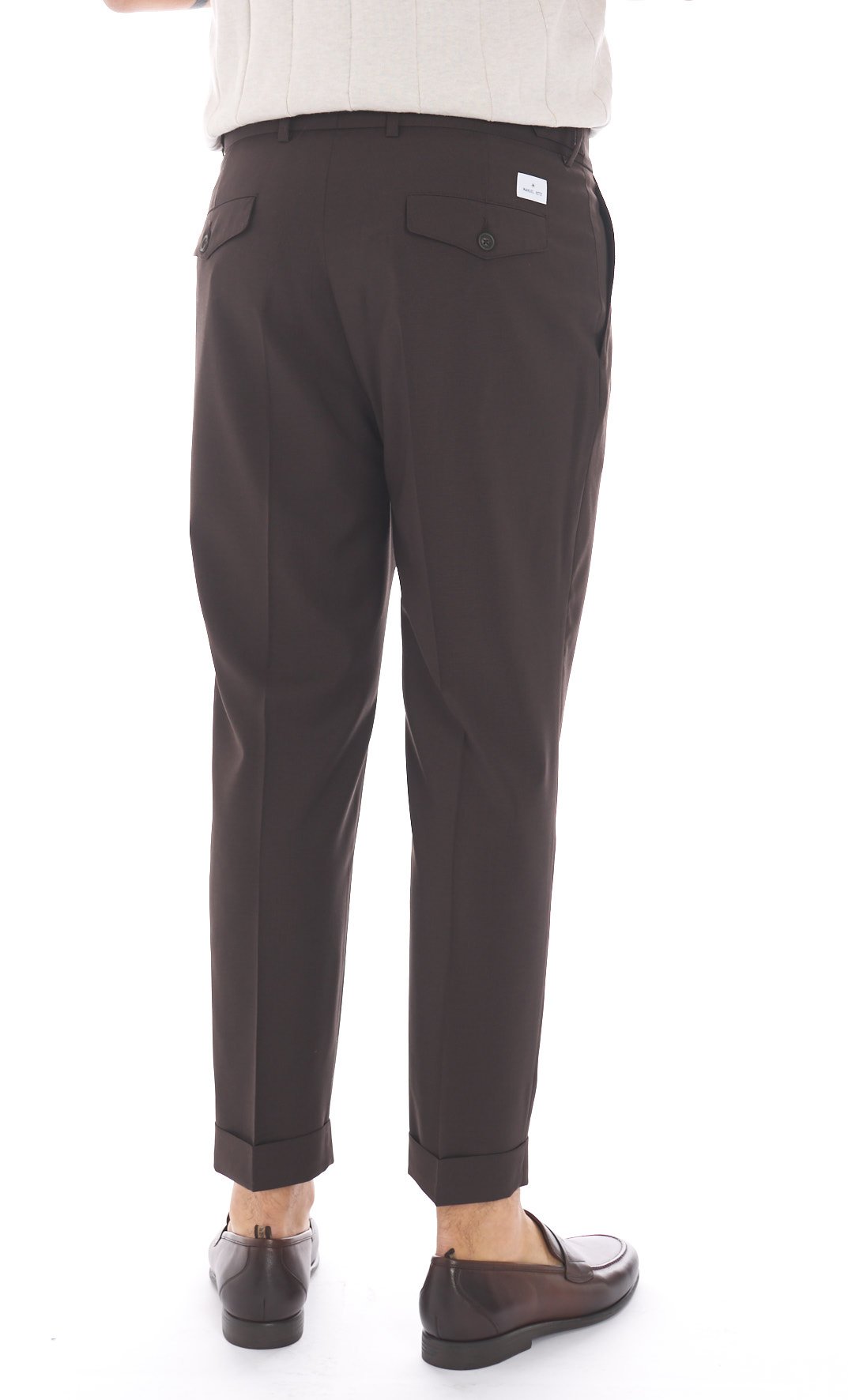 Pantalone doppia pinces fresco di lana stretch blu marrone