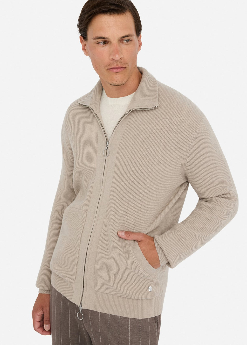 Cardigan in lana e cashmere con zip