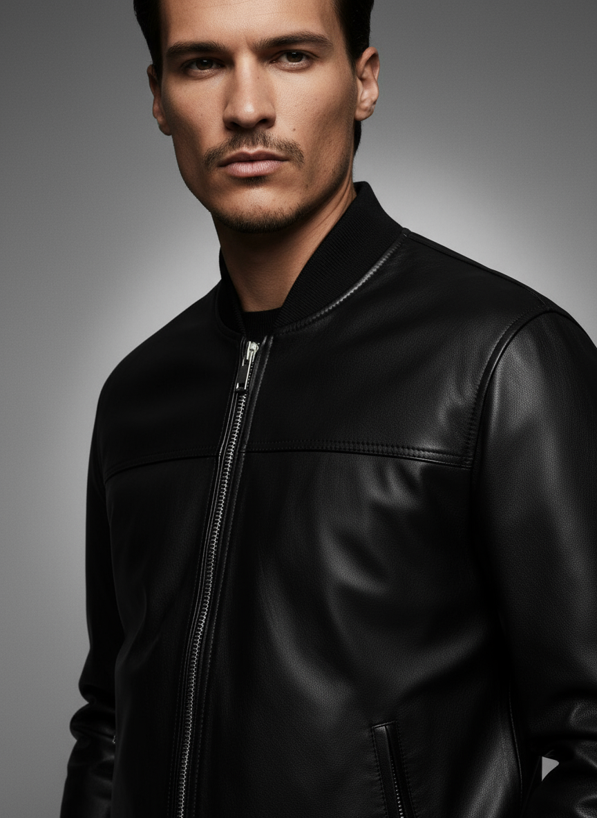 Bomber in pelle nero
