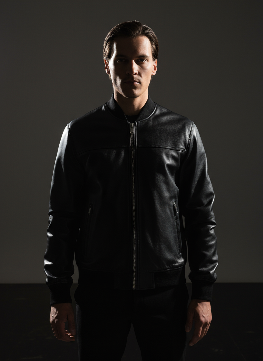 Bomber in pelle nero