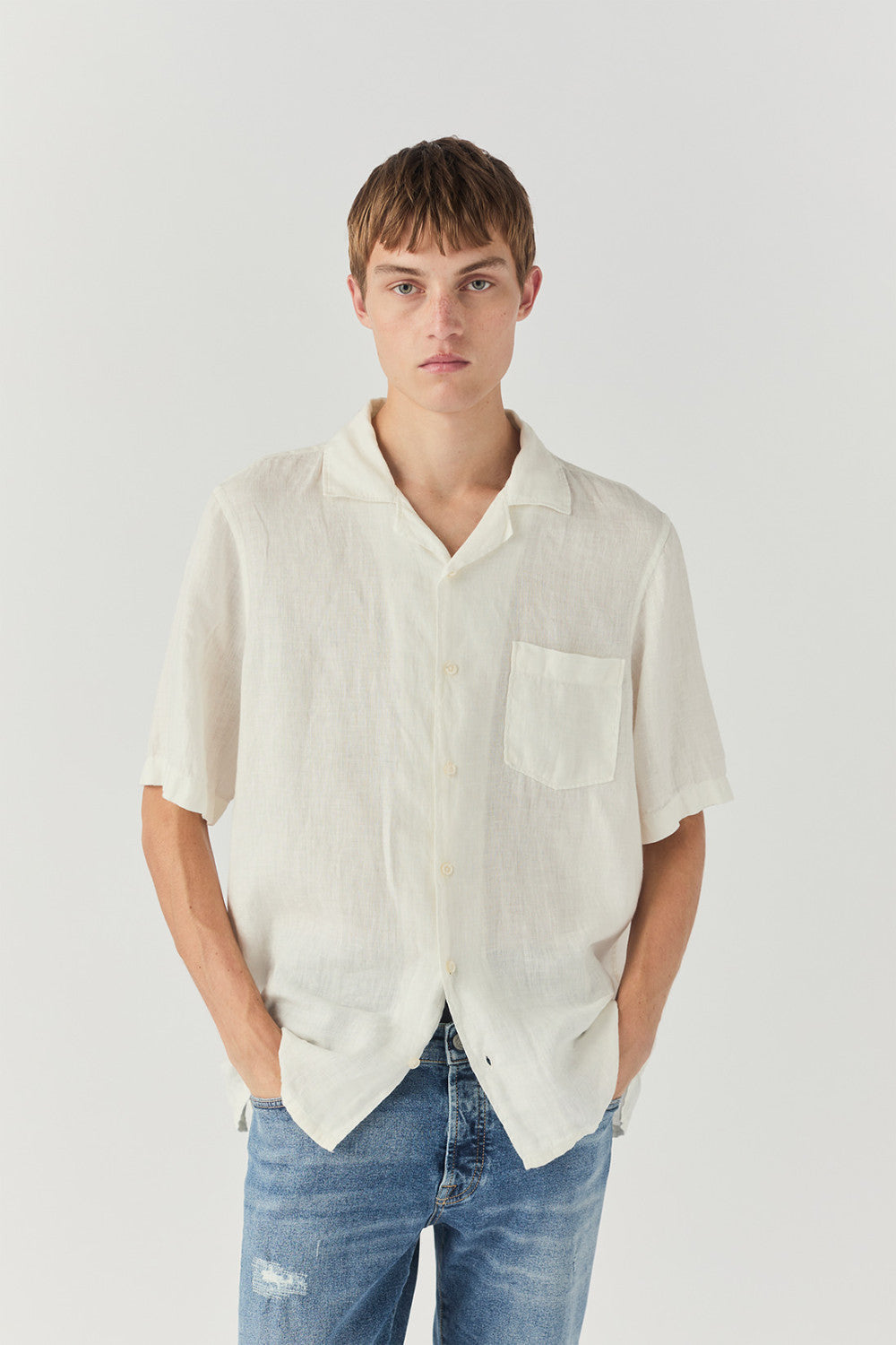 Camicia Bowling Riviera in Lino bianca