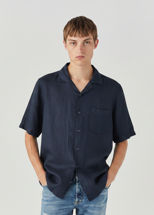 Camicia Bowling Riviera in Lino blu