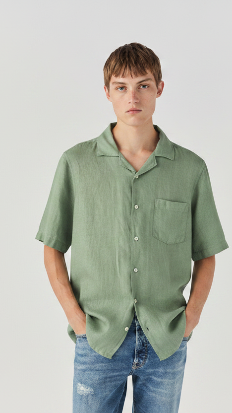 Camicia Bowling Riviera in Lino verde