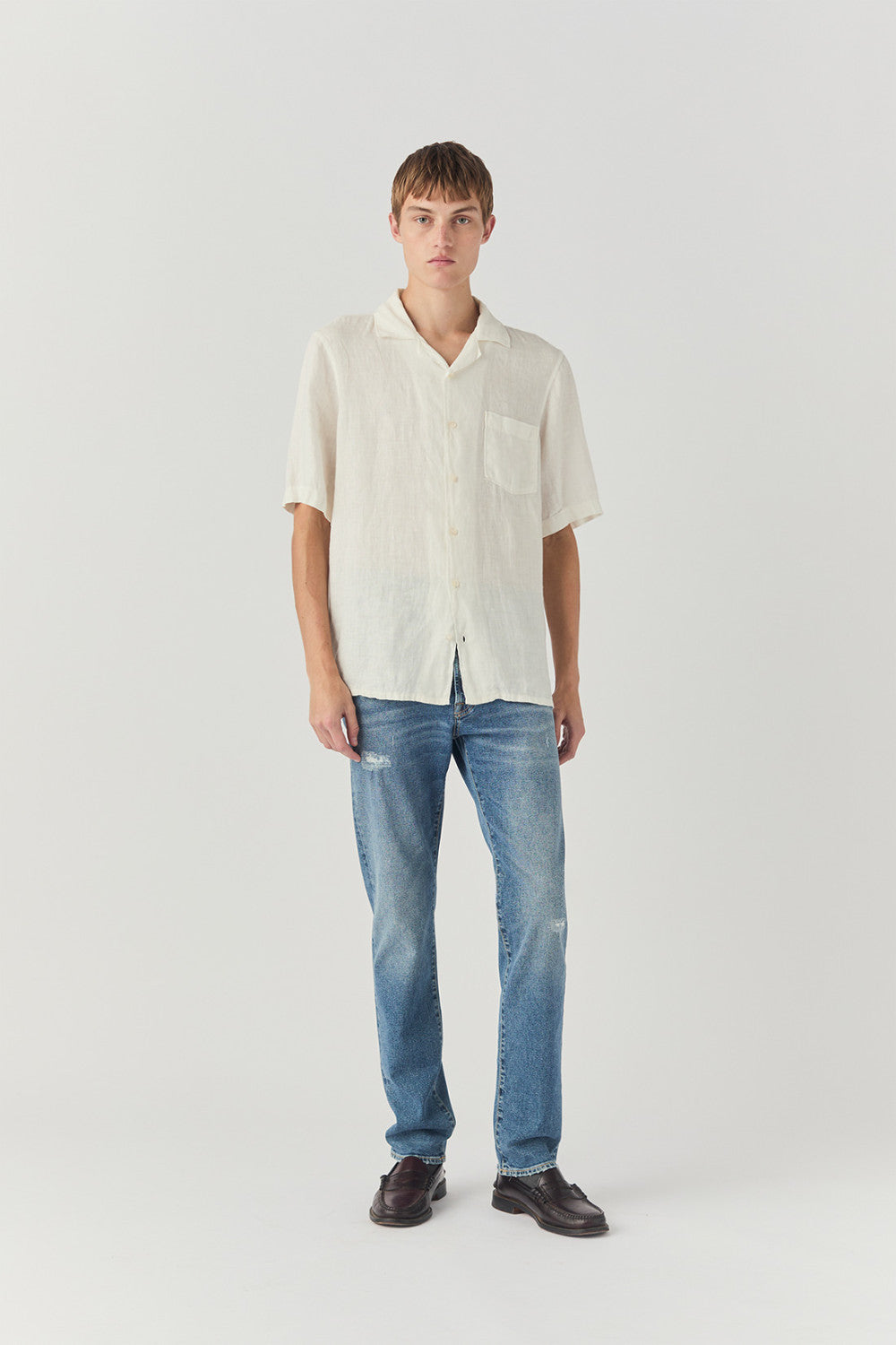 Camicia Bowling Riviera in Lino bianca
